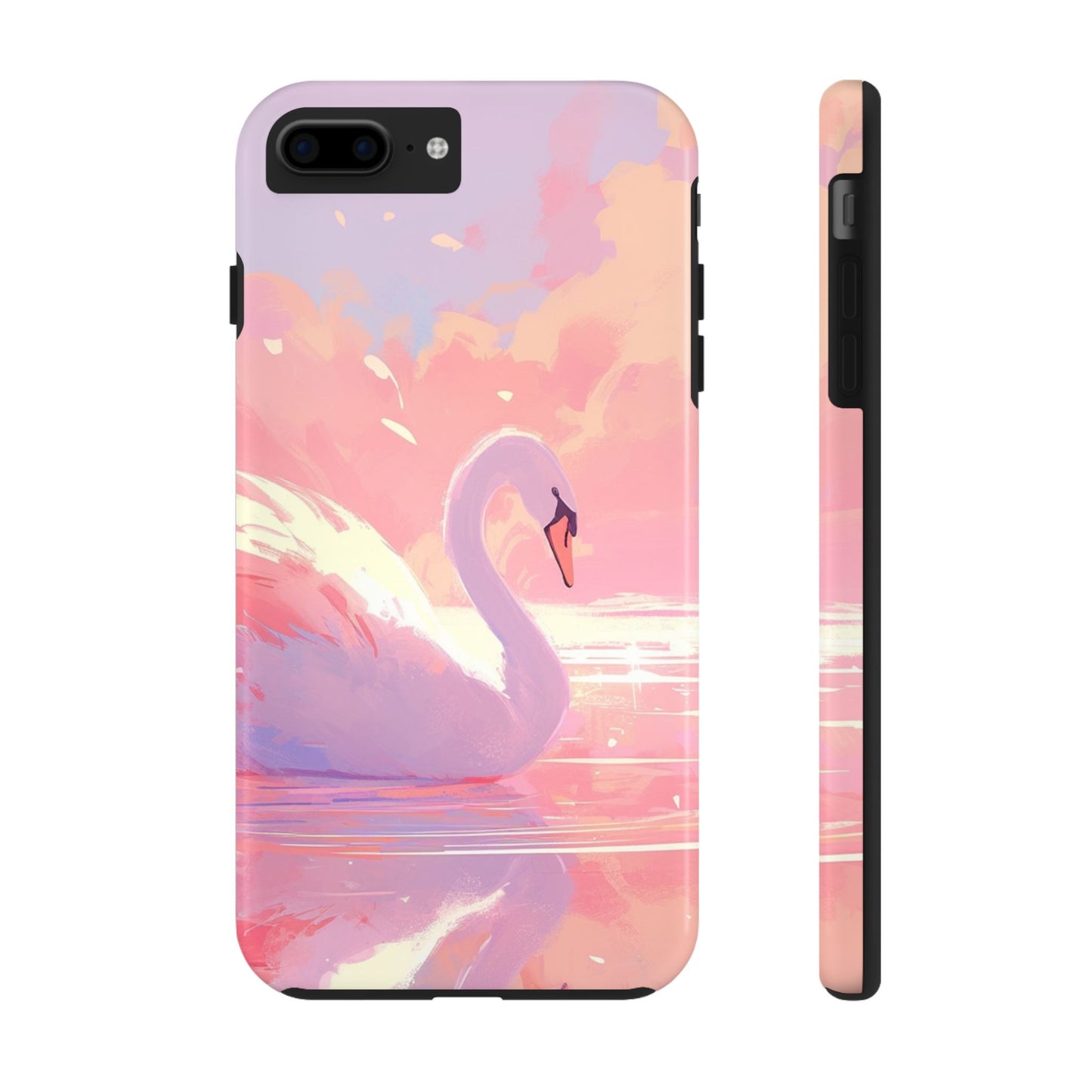 Swan lake phone case perfect kids gift pink swan art dreamy water scene cool animal cover vibrant easy fit colorful swan design smooth reflection unique protector peaceful lake image perfect children's gift vibrant art cover gift for kids easy phone case