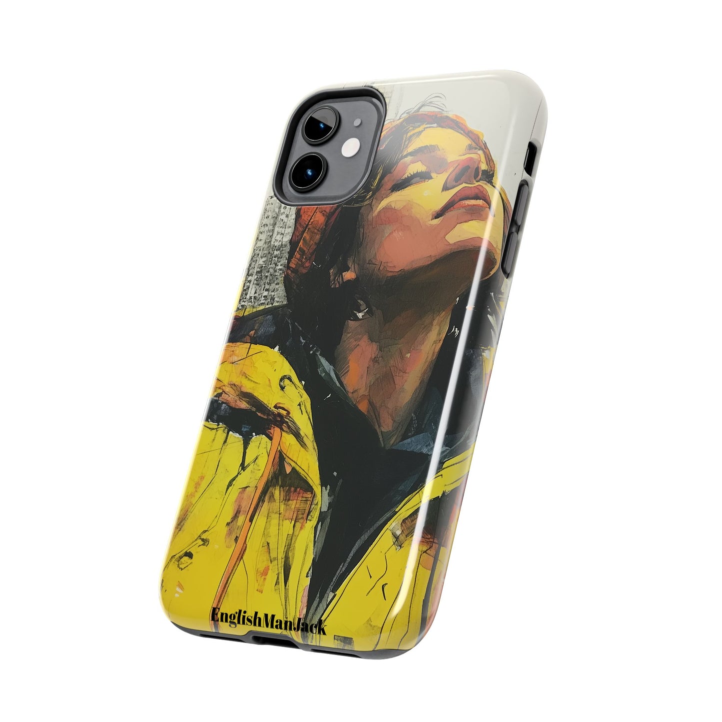 Urban style phone case young dreamer design perfect youth gift vibrant yellow jacket artistic city background inspirational street art cover modern urban explorer great for young adults trendy city life phone case emotional portrait cover