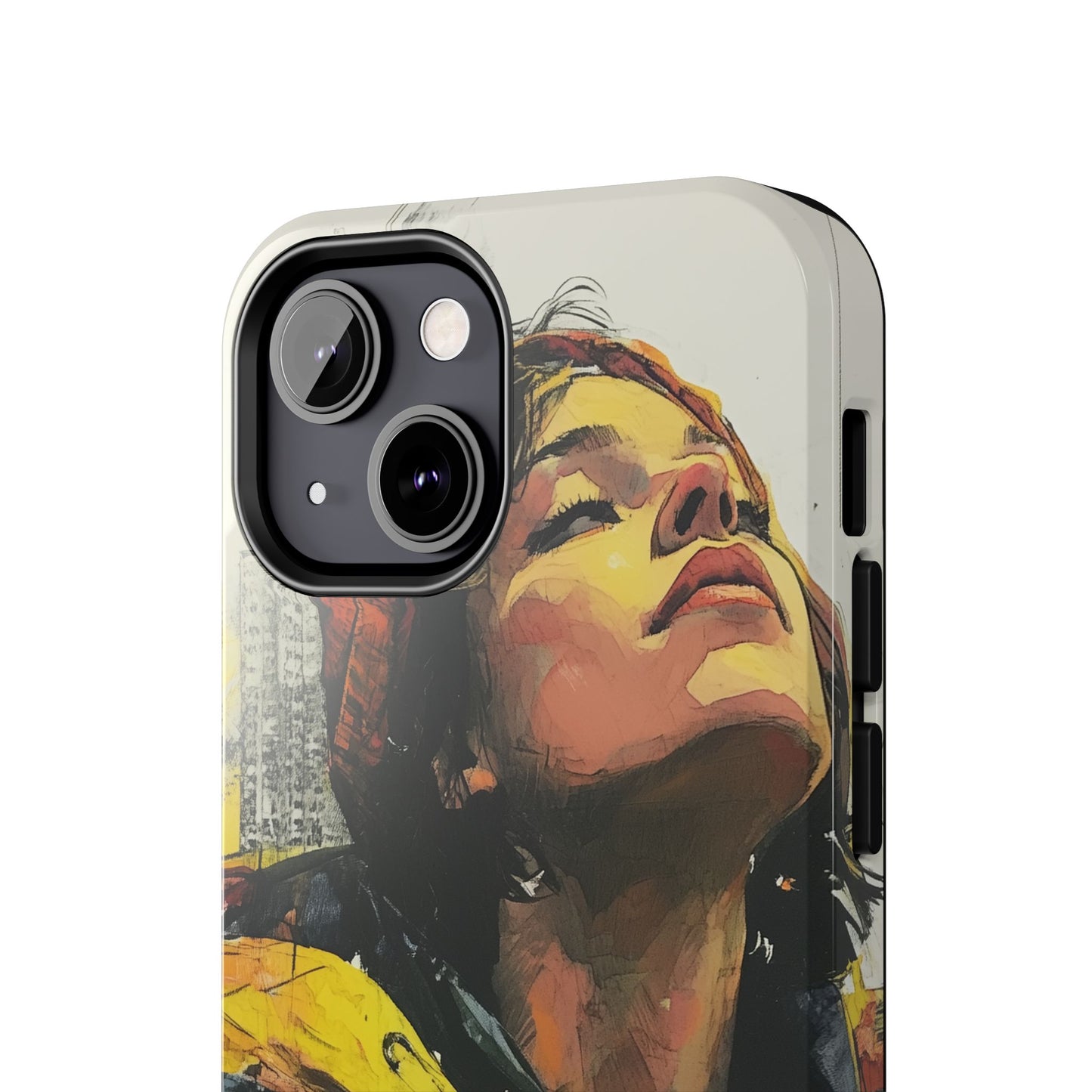 Urban style phone case young dreamer design perfect youth gift vibrant yellow jacket artistic city background inspirational street art cover modern urban explorer great for young adults trendy city life phone case emotional portrait cover