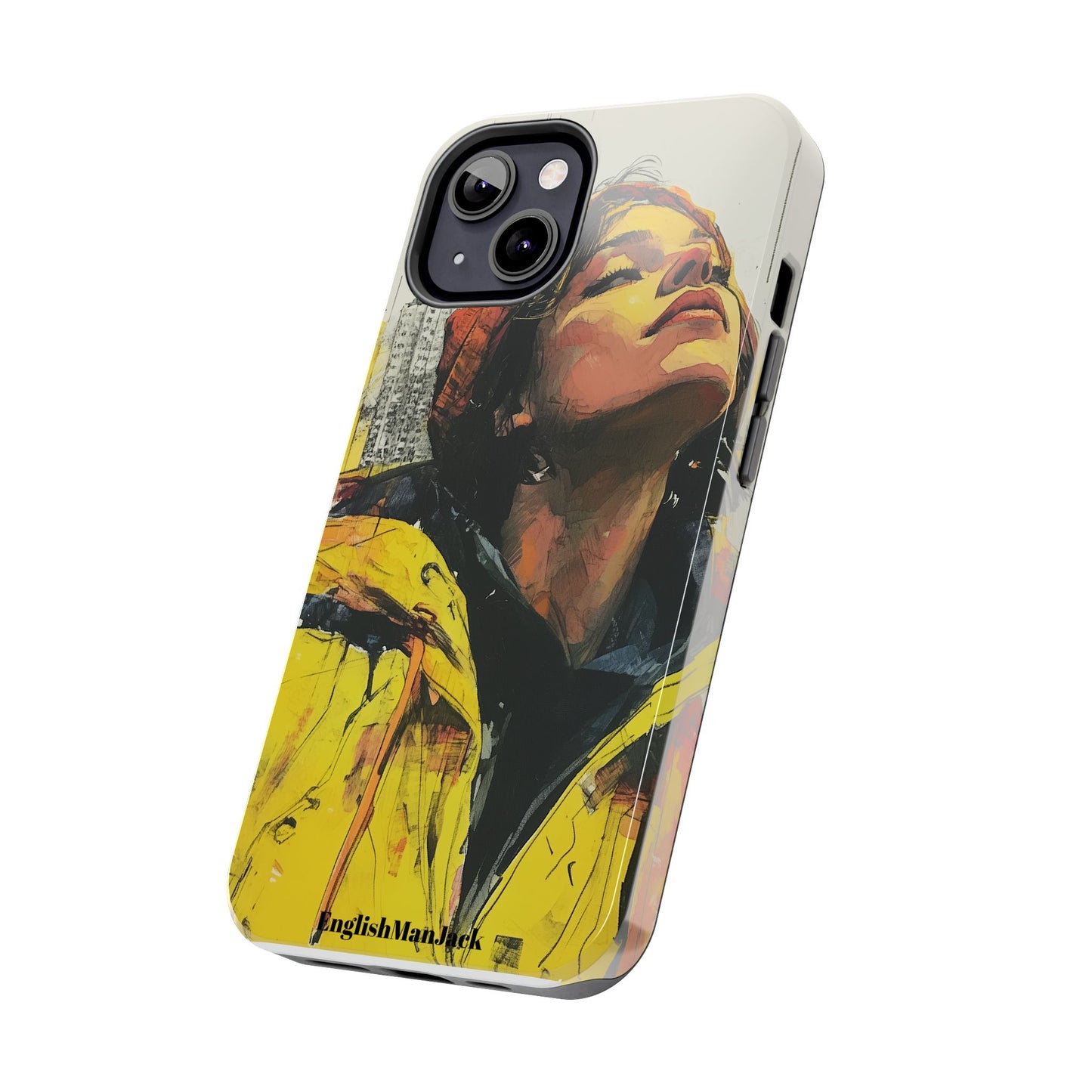 Urban style phone case young dreamer design perfect youth gift vibrant yellow jacket artistic city background inspirational street art cover modern urban explorer great for young adults trendy city life phone case emotional portrait cover