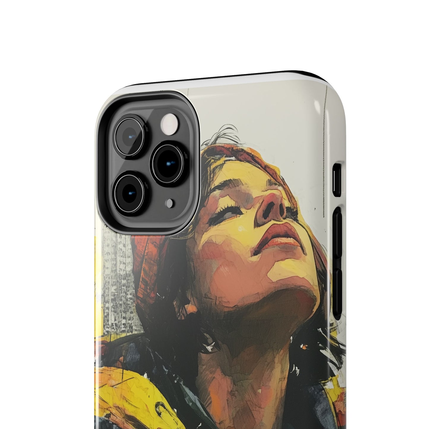 Urban style phone case young dreamer design perfect youth gift vibrant yellow jacket artistic city background inspirational street art cover modern urban explorer great for young adults trendy city life phone case emotional portrait cover