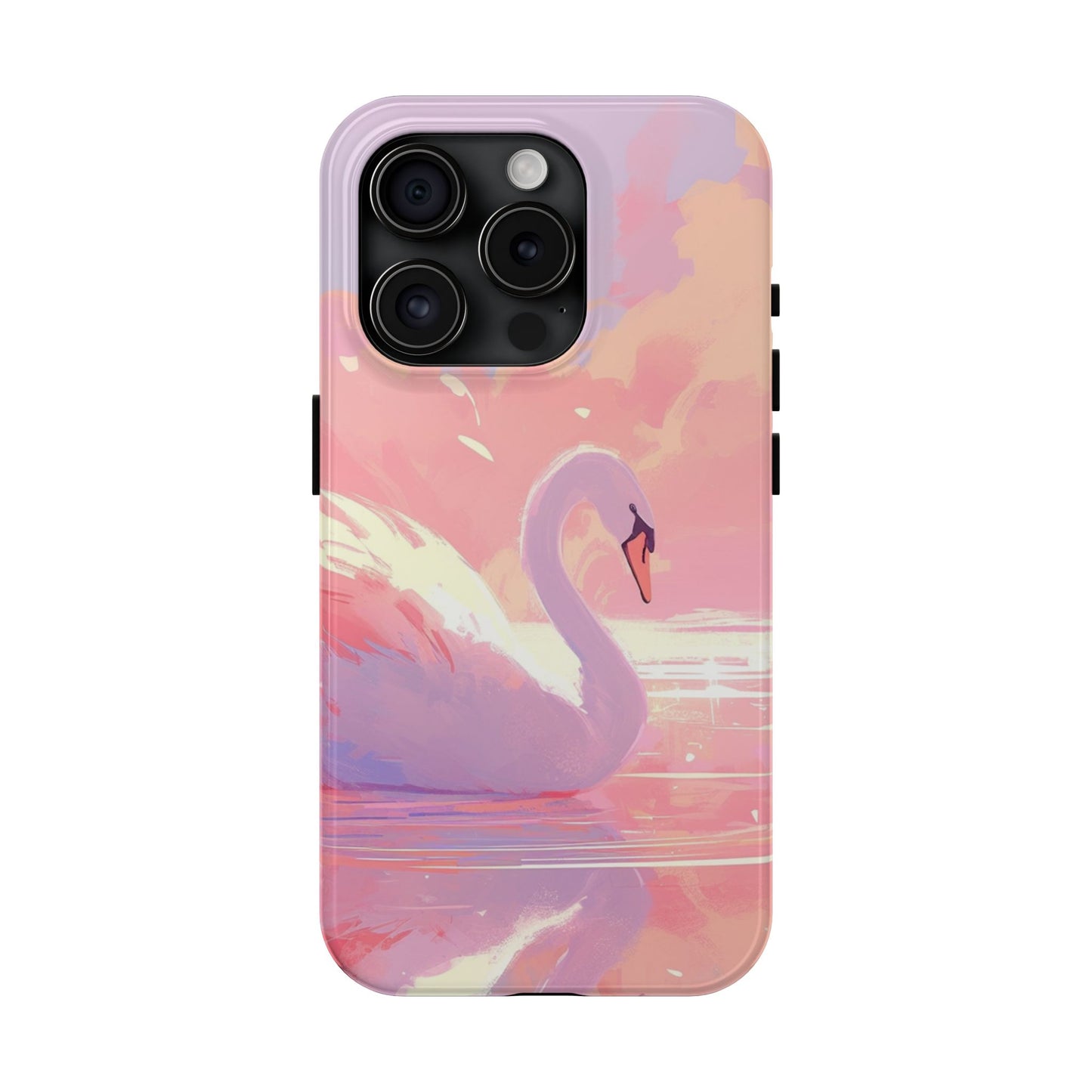 Swan lake phone case perfect kids gift pink swan art dreamy water scene cool animal cover vibrant easy fit colorful swan design smooth reflection unique protector peaceful lake image perfect children's gift vibrant art cover gift for kids easy phone case