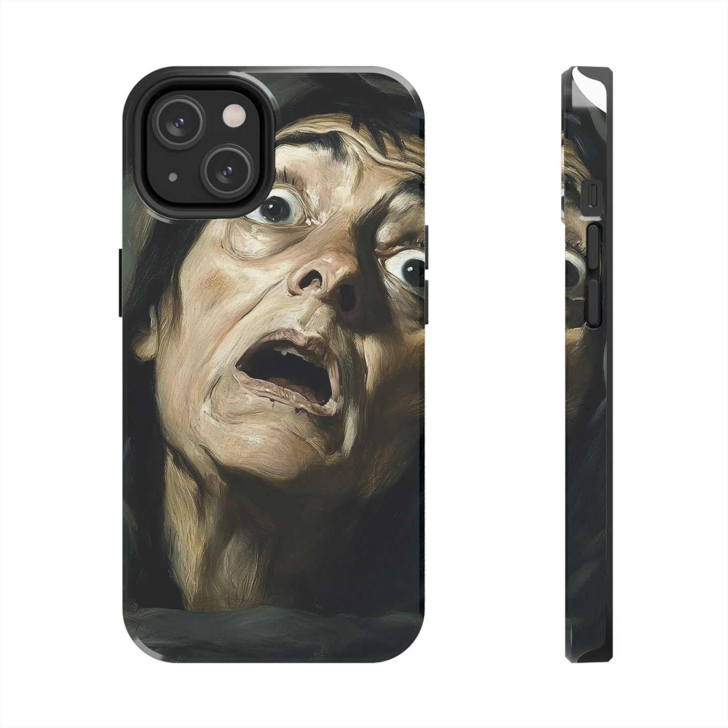 Classic horror expression phone case inspired by Goya art perfect gift for art lovers vivid expressionist design unique fright night cover dramatic face art intense emotional impact great for horror enthusiasts dark aesthetic phone protector