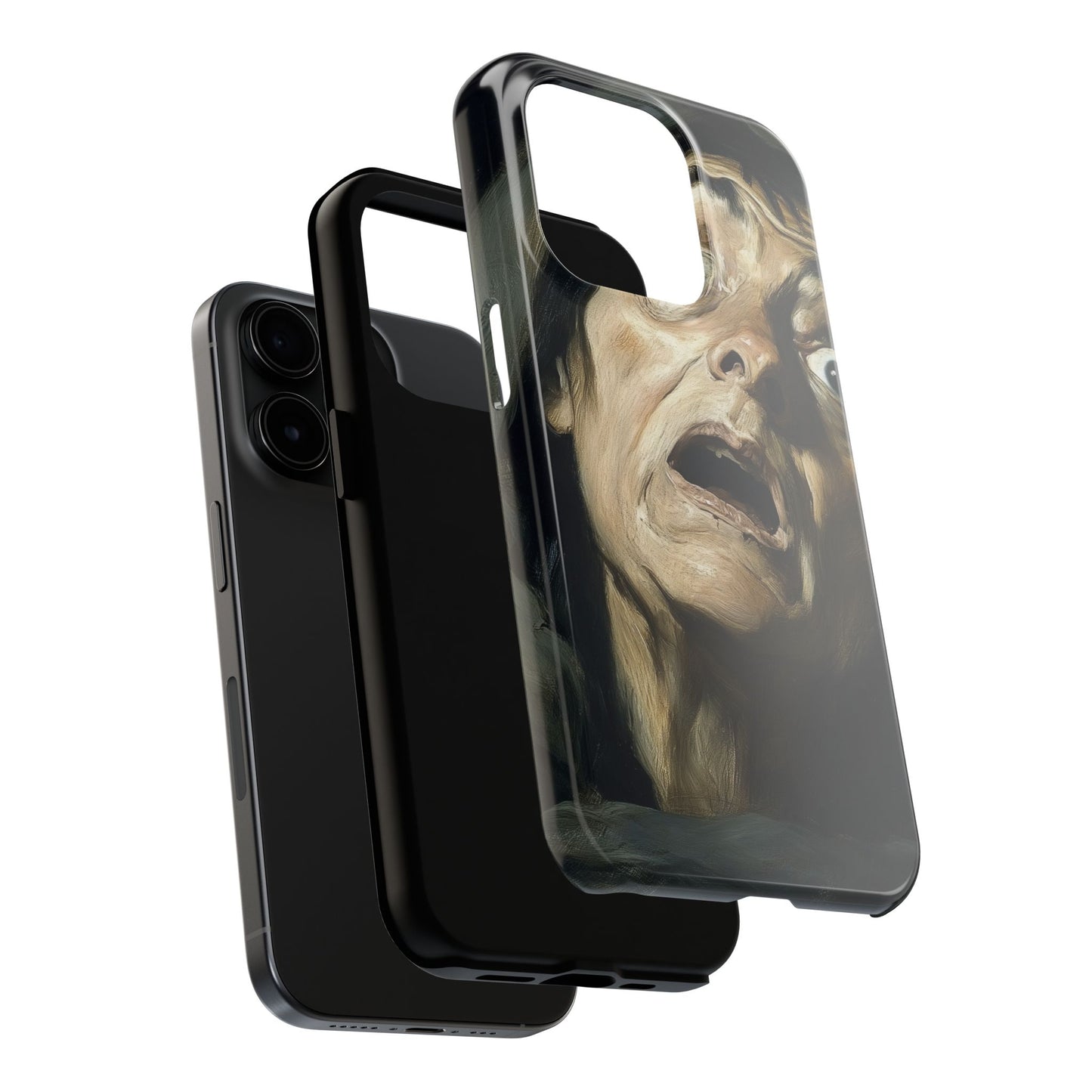 Classic horror expression phone case inspired by Goya art perfect gift for art lovers vivid expressionist design unique fright night cover dramatic face art intense emotional impact great for horror enthusiasts dark aesthetic phone protector