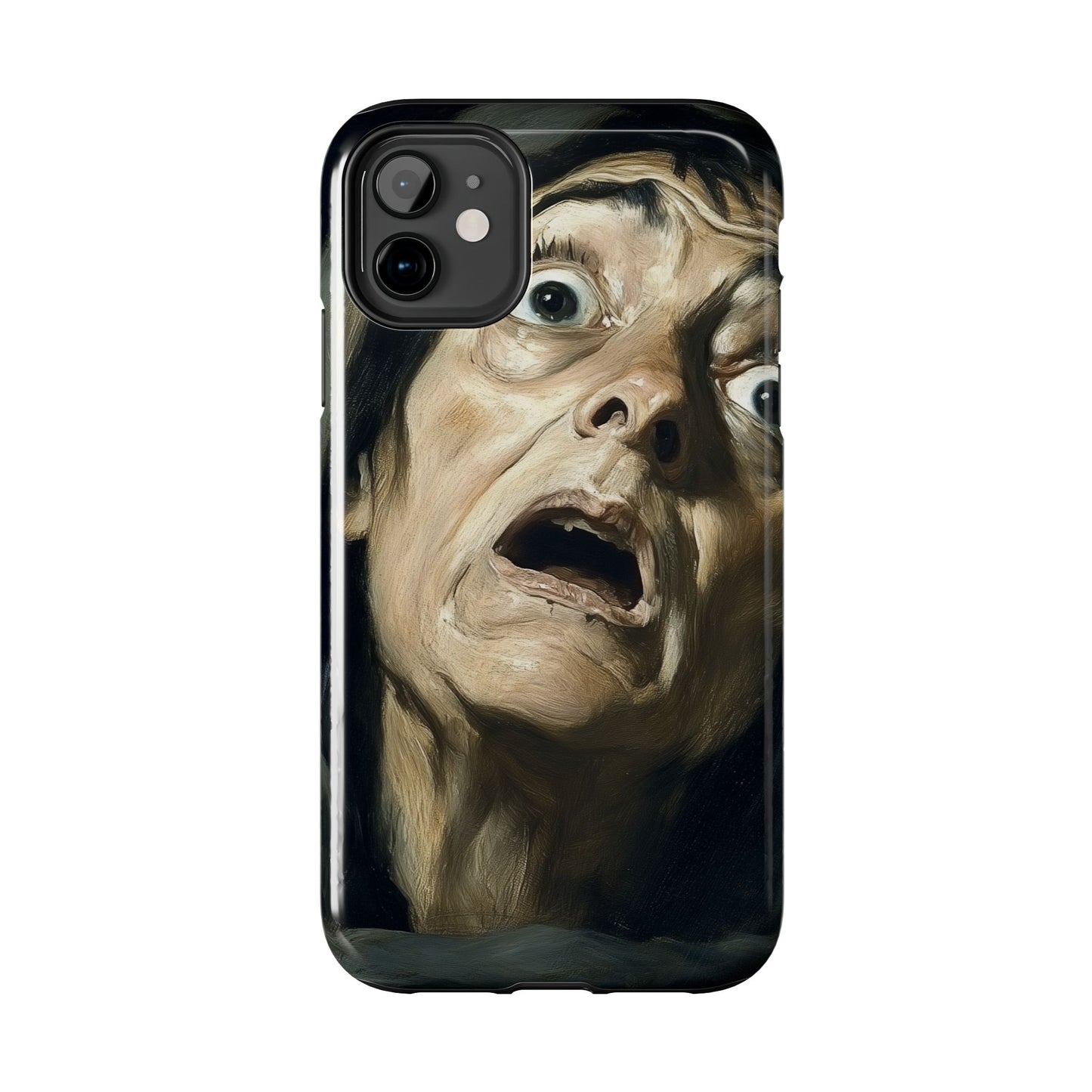 Classic horror expression phone case inspired by Goya art perfect gift for art lovers vivid expressionist design unique fright night cover dramatic face art intense emotional impact great for horror enthusiasts dark aesthetic phone protector