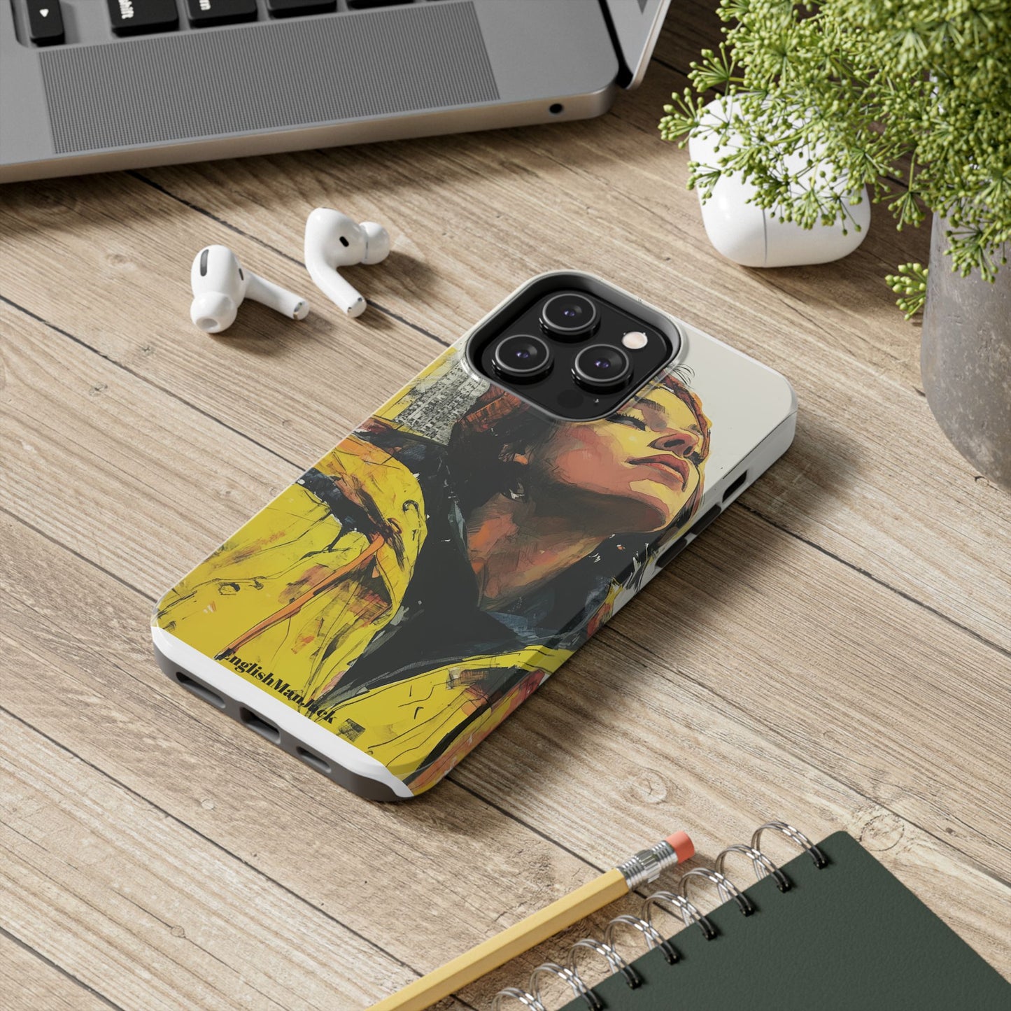 Urban style phone case young dreamer design perfect youth gift vibrant yellow jacket artistic city background inspirational street art cover modern urban explorer great for young adults trendy city life phone case emotional portrait cover