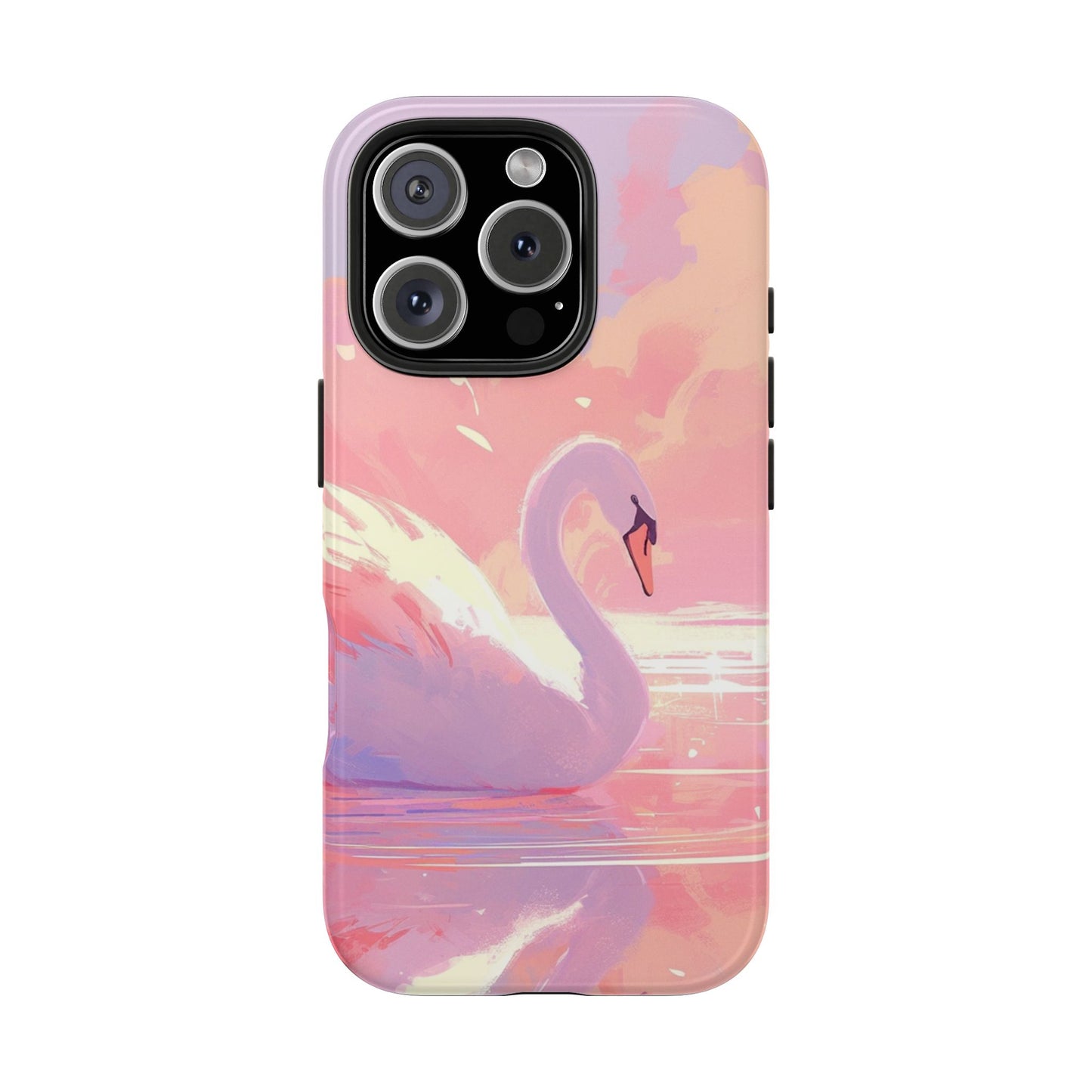 Swan lake phone case perfect kids gift pink swan art dreamy water scene cool animal cover vibrant easy fit colorful swan design smooth reflection unique protector peaceful lake image perfect children's gift vibrant art cover gift for kids easy phone case