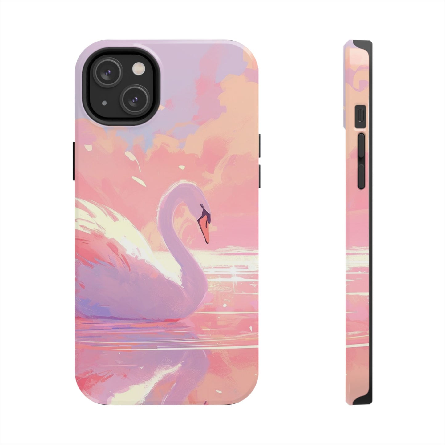 Swan lake phone case perfect kids gift pink swan art dreamy water scene cool animal cover vibrant easy fit colorful swan design smooth reflection unique protector peaceful lake image perfect children's gift vibrant art cover gift for kids easy phone case