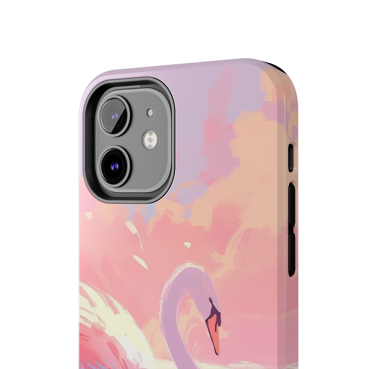 Swan lake phone case perfect kids gift pink swan art dreamy water scene cool animal cover vibrant easy fit colorful swan design smooth reflection unique protector peaceful lake image perfect children's gift vibrant art cover gift for kids easy phone case