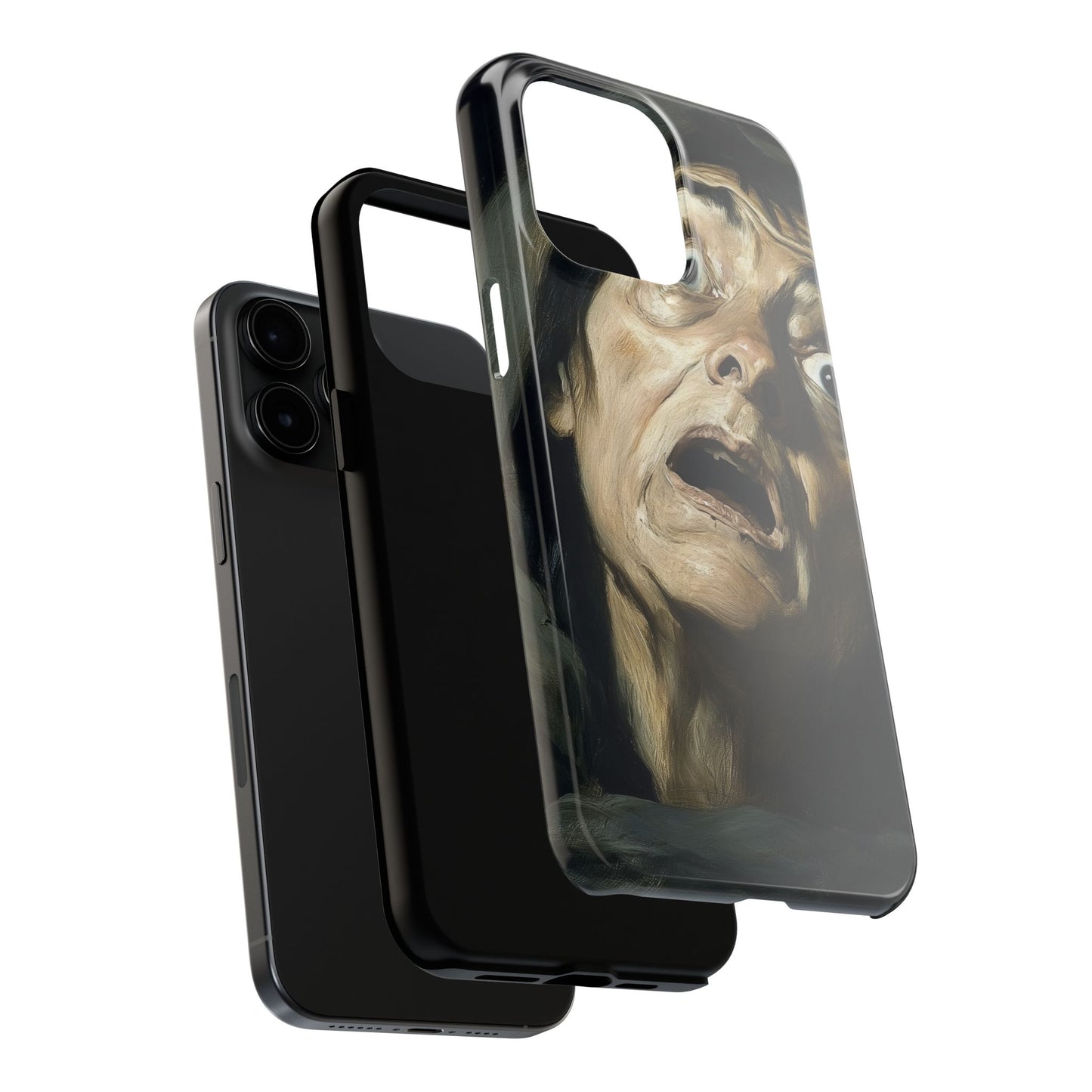 Classic horror expression phone case inspired by Goya art perfect gift for art lovers vivid expressionist design unique fright night cover dramatic face art intense emotional impact great for horror enthusiasts dark aesthetic phone protector