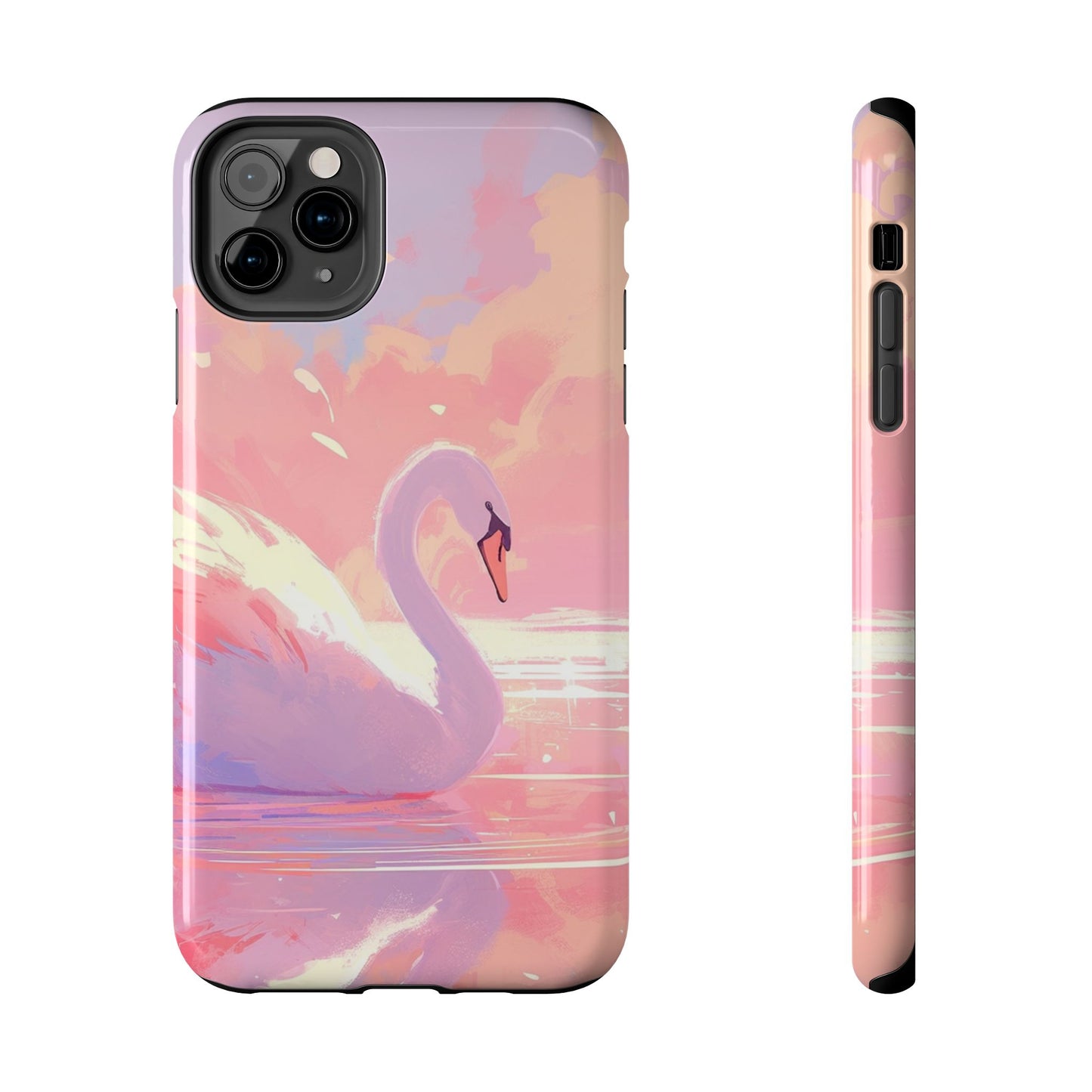 Swan lake phone case perfect kids gift pink swan art dreamy water scene cool animal cover vibrant easy fit colorful swan design smooth reflection unique protector peaceful lake image perfect children's gift vibrant art cover gift for kids easy phone case