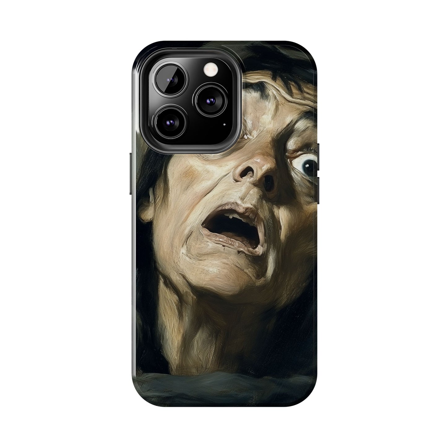 Classic horror expression phone case inspired by Goya art perfect gift for art lovers vivid expressionist design unique fright night cover dramatic face art intense emotional impact great for horror enthusiasts dark aesthetic phone protector