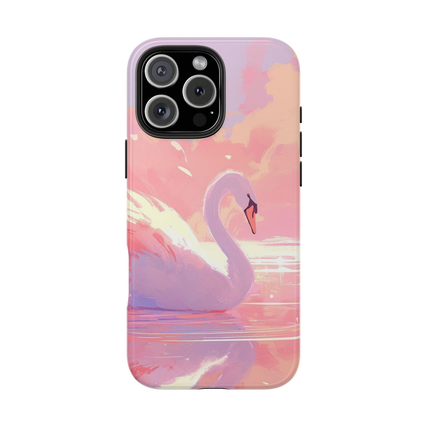 Swan lake phone case perfect kids gift pink swan art dreamy water scene cool animal cover vibrant easy fit colorful swan design smooth reflection unique protector peaceful lake image perfect children's gift vibrant art cover gift for kids easy phone case