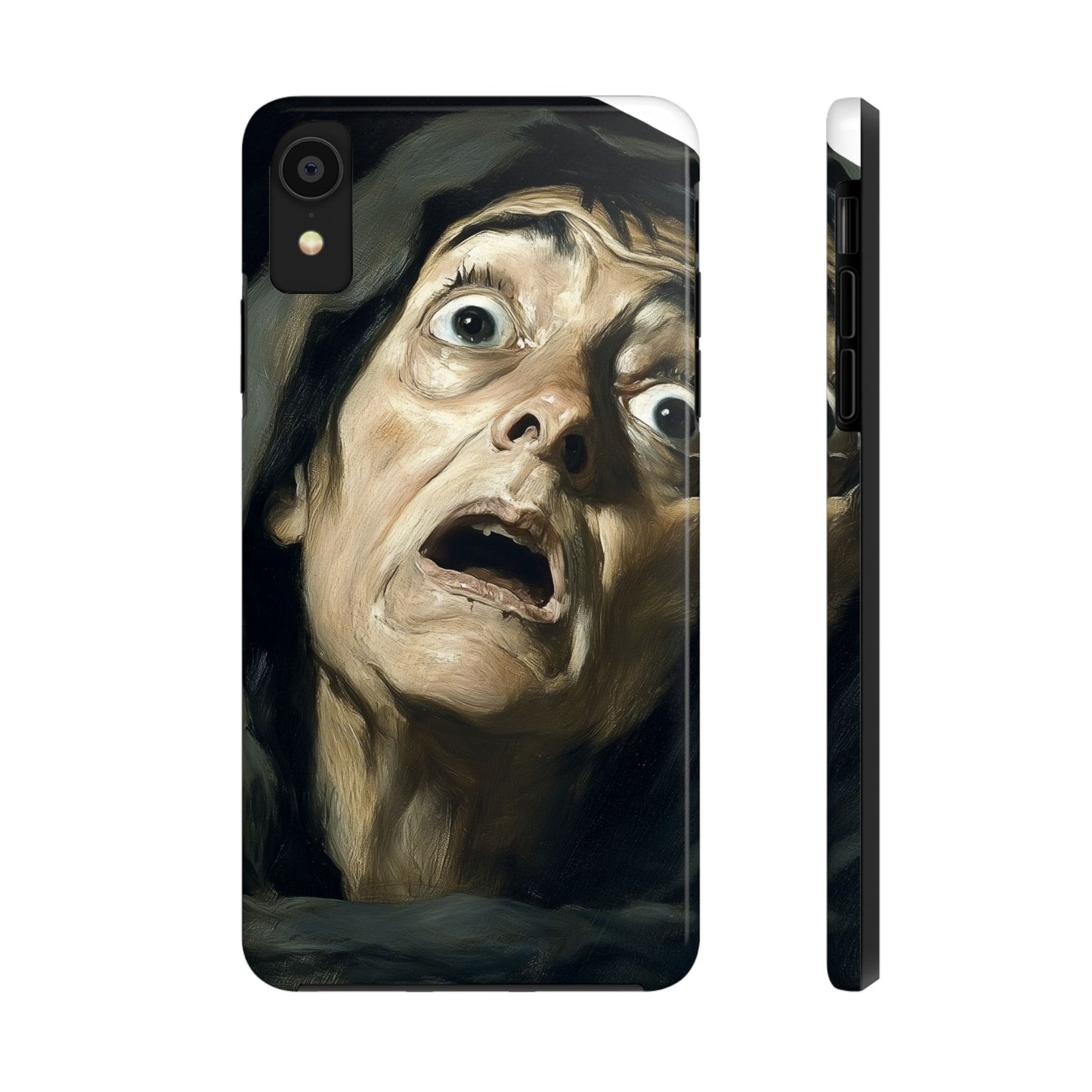 Classic horror expression phone case inspired by Goya art perfect gift for art lovers vivid expressionist design unique fright night cover dramatic face art intense emotional impact great for horror enthusiasts dark aesthetic phone protector