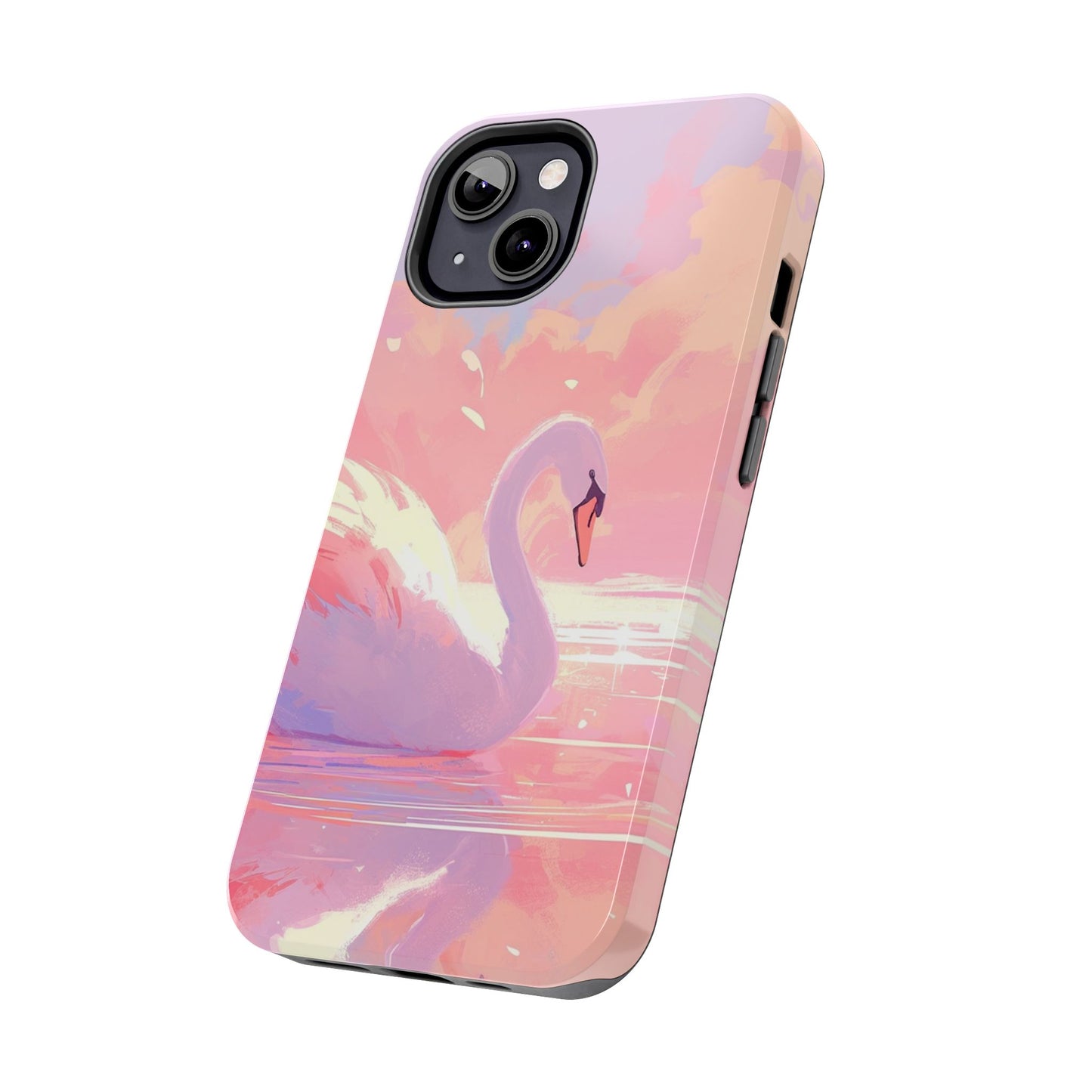 Swan lake phone case perfect kids gift pink swan art dreamy water scene cool animal cover vibrant easy fit colorful swan design smooth reflection unique protector peaceful lake image perfect children's gift vibrant art cover gift for kids easy phone case