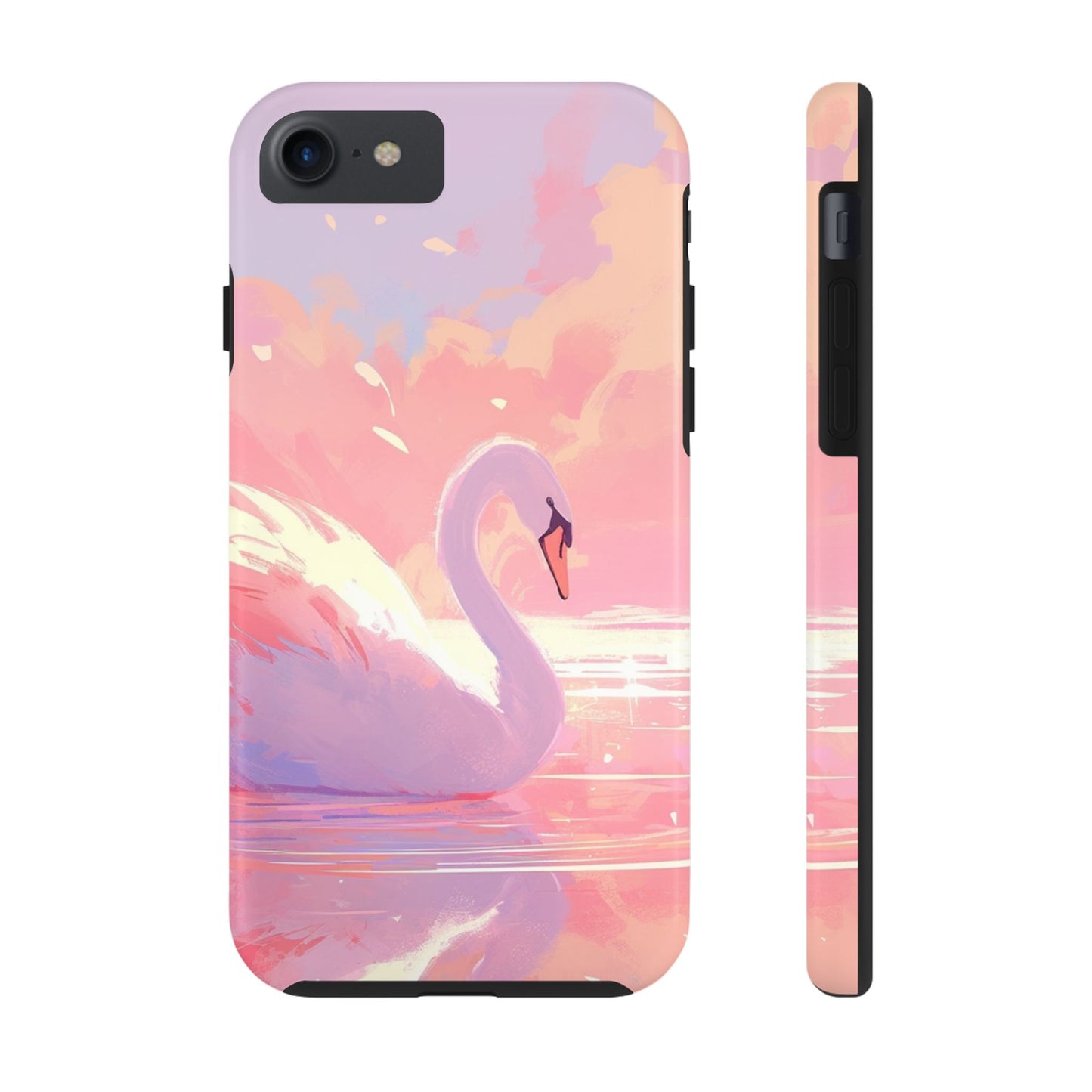 Swan lake phone case perfect kids gift pink swan art dreamy water scene cool animal cover vibrant easy fit colorful swan design smooth reflection unique protector peaceful lake image perfect children's gift vibrant art cover gift for kids easy phone case