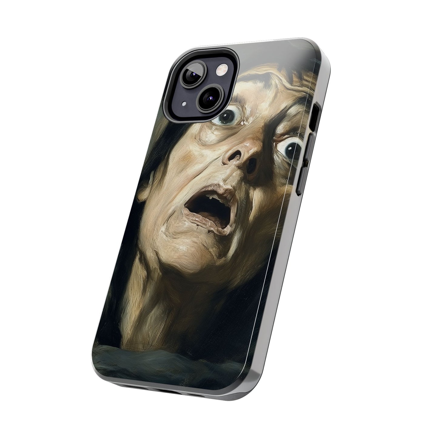 Classic horror expression phone case inspired by Goya art perfect gift for art lovers vivid expressionist design unique fright night cover dramatic face art intense emotional impact great for horror enthusiasts dark aesthetic phone protector