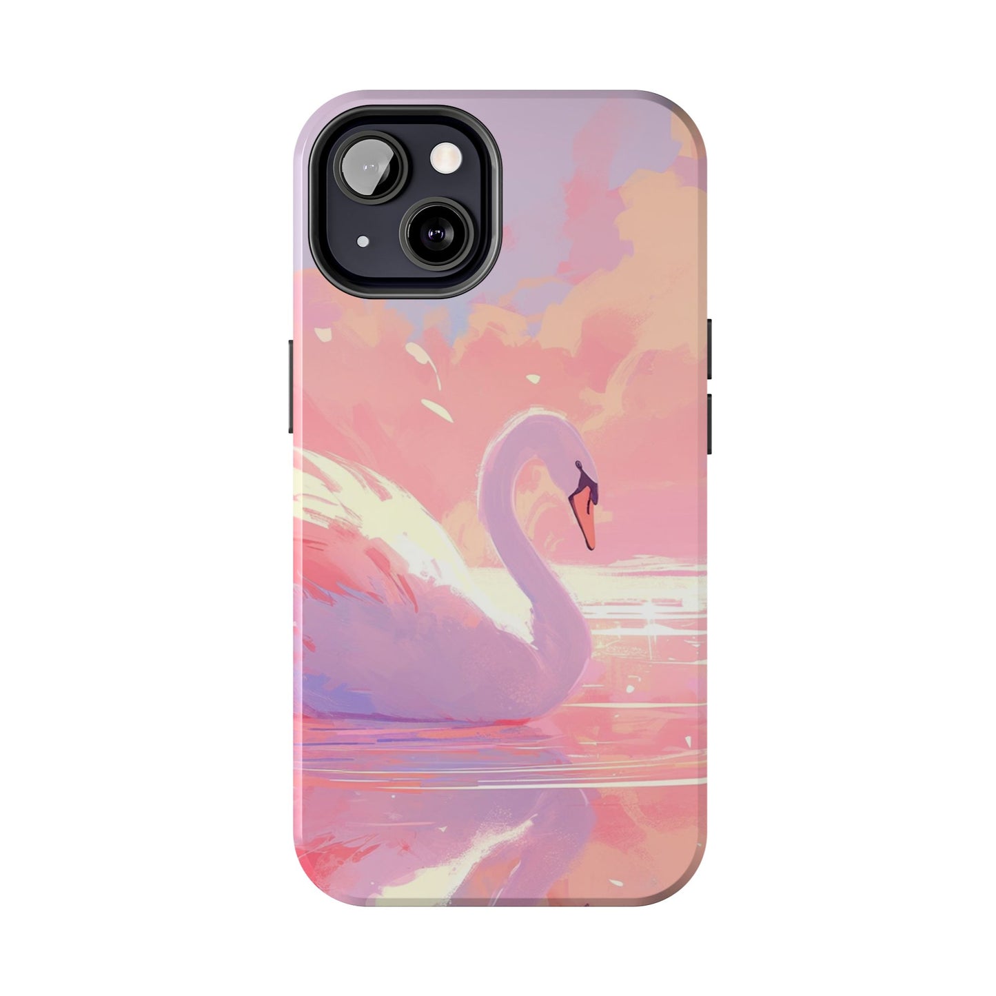 Swan lake phone case perfect kids gift pink swan art dreamy water scene cool animal cover vibrant easy fit colorful swan design smooth reflection unique protector peaceful lake image perfect children's gift vibrant art cover gift for kids easy phone case