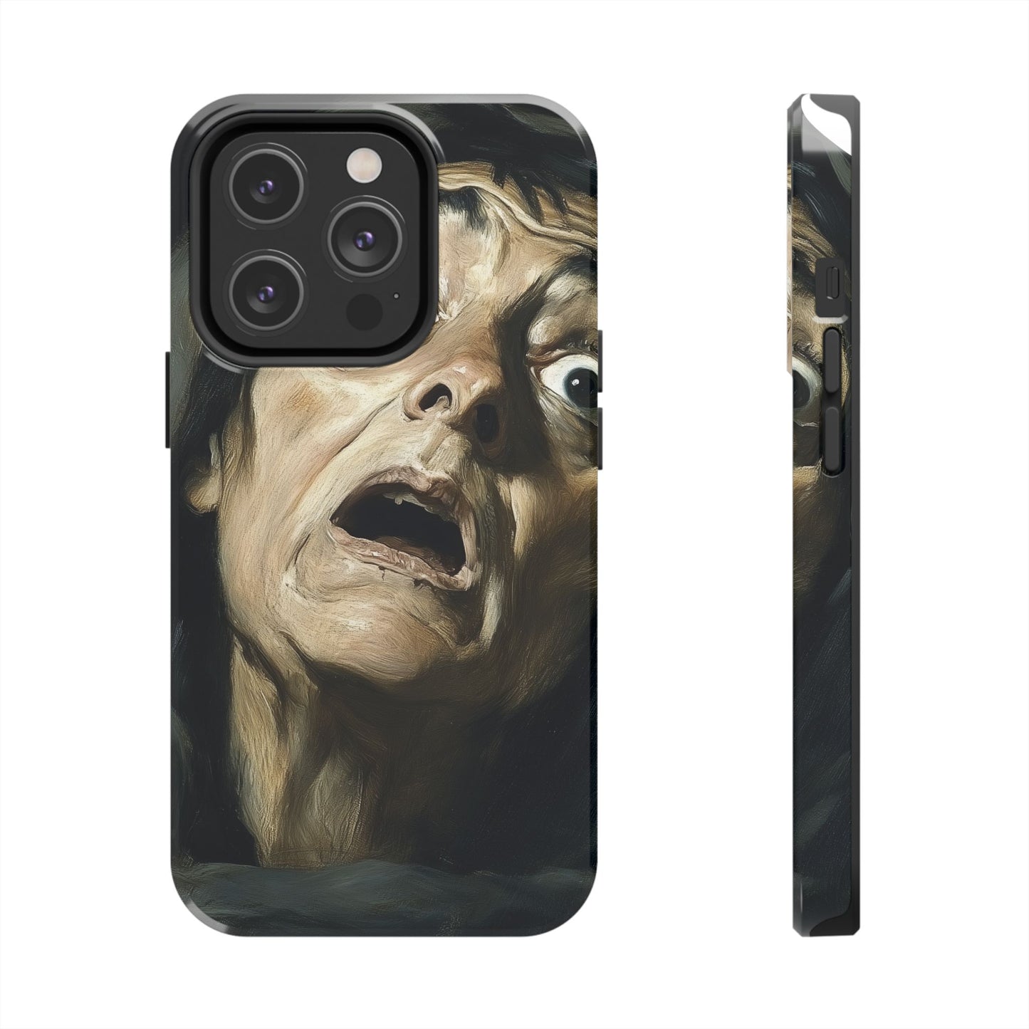 Classic horror expression phone case inspired by Goya art perfect gift for art lovers vivid expressionist design unique fright night cover dramatic face art intense emotional impact great for horror enthusiasts dark aesthetic phone protector