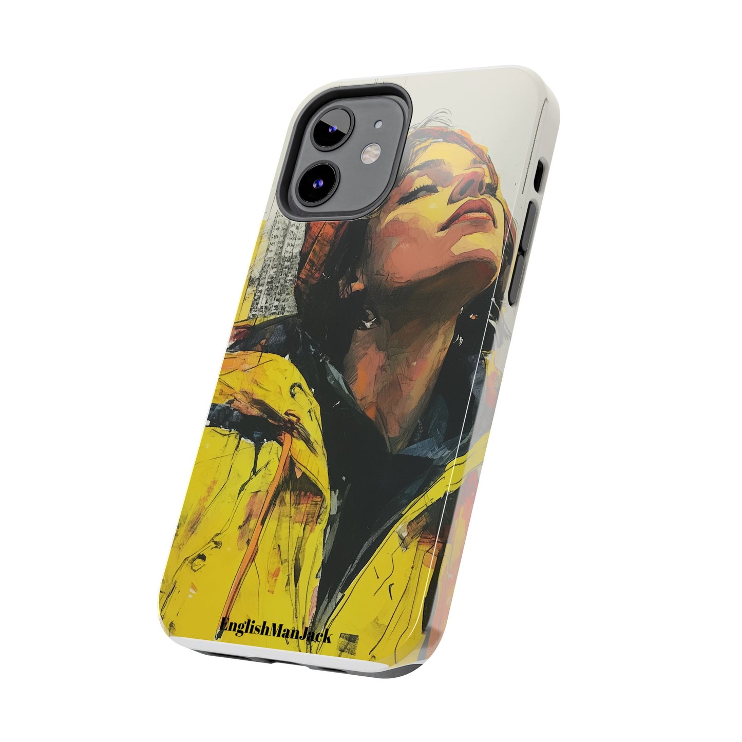 Urban style phone case young dreamer design perfect youth gift vibrant yellow jacket artistic city background inspirational street art cover modern urban explorer great for young adults trendy city life phone case emotional portrait cover