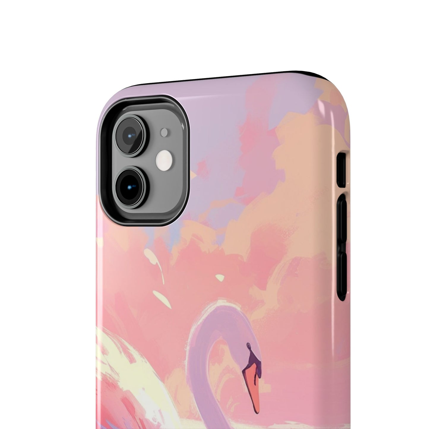 Swan lake phone case perfect kids gift pink swan art dreamy water scene cool animal cover vibrant easy fit colorful swan design smooth reflection unique protector peaceful lake image perfect children's gift vibrant art cover gift for kids easy phone case