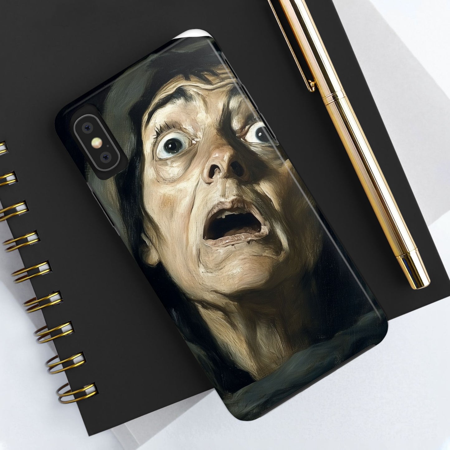 Classic horror expression phone case inspired by Goya art perfect gift for art lovers vivid expressionist design unique fright night cover dramatic face art intense emotional impact great for horror enthusiasts dark aesthetic phone protector