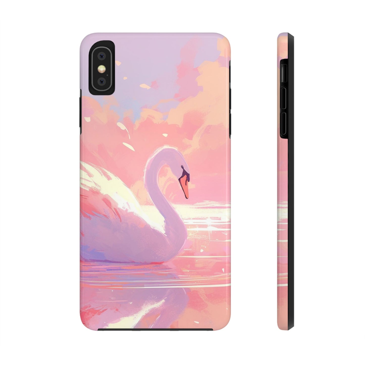 Swan lake phone case perfect kids gift pink swan art dreamy water scene cool animal cover vibrant easy fit colorful swan design smooth reflection unique protector peaceful lake image perfect children's gift vibrant art cover gift for kids easy phone case