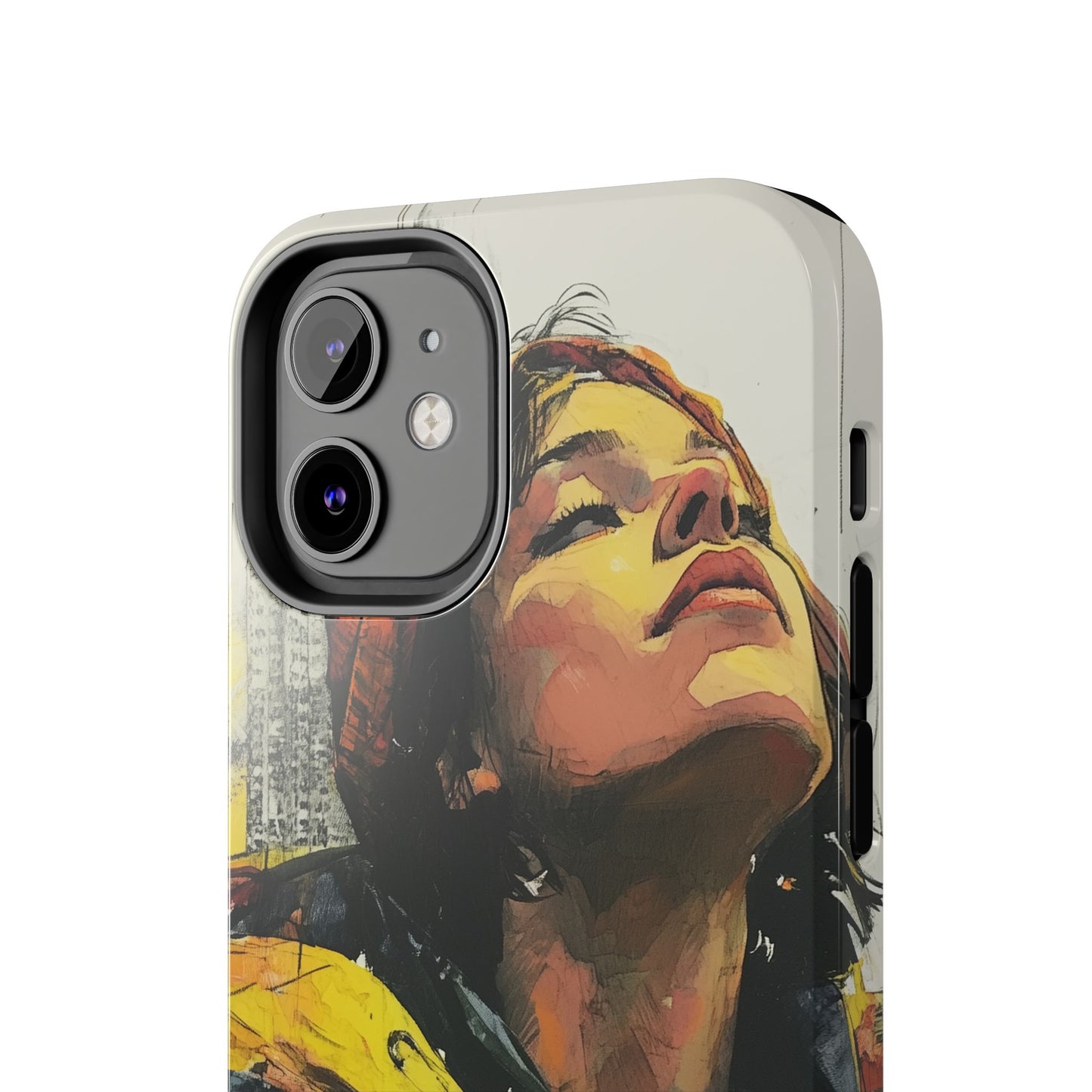 Urban style phone case young dreamer design perfect youth gift vibrant yellow jacket artistic city background inspirational street art cover modern urban explorer great for young adults trendy city life phone case emotional portrait cover