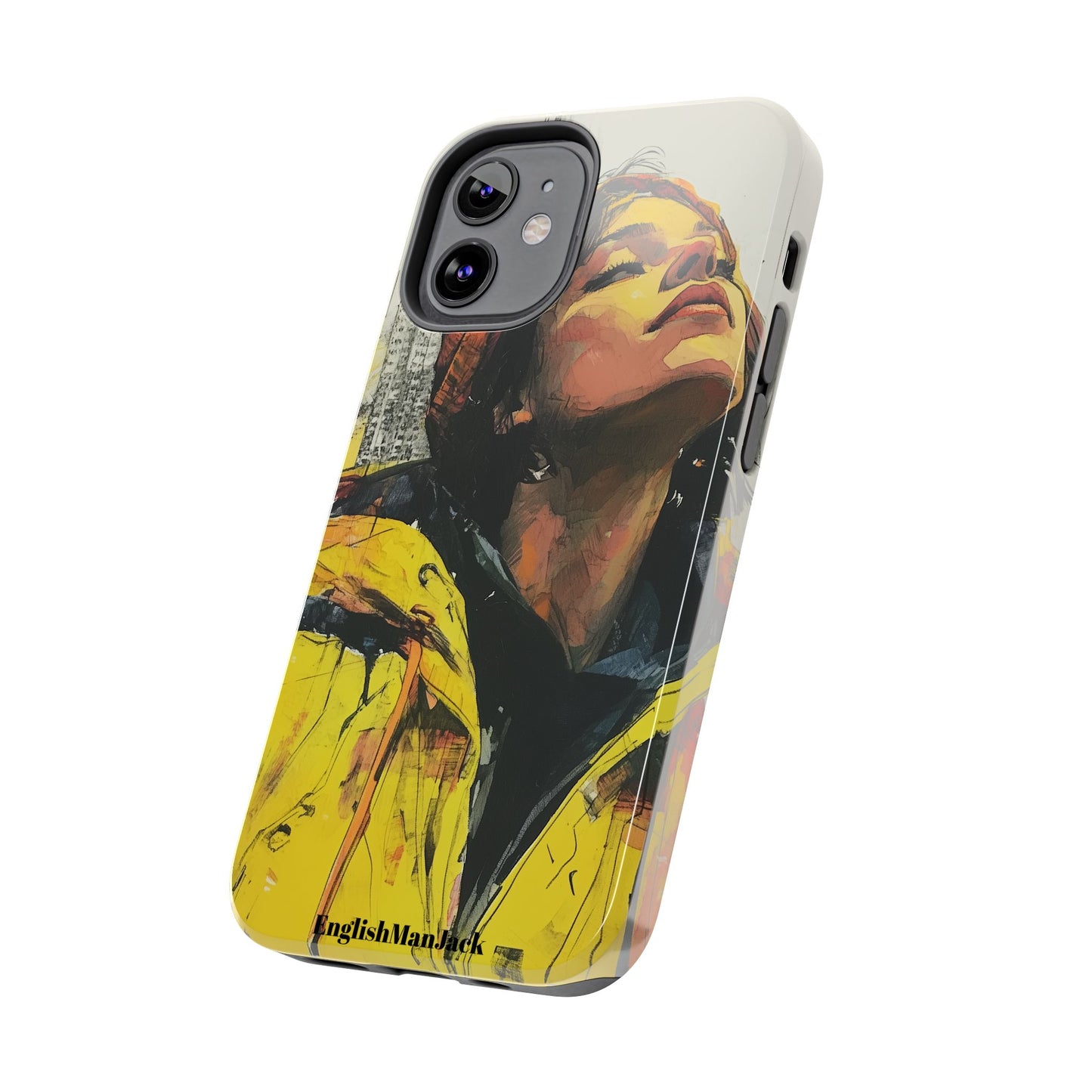 Urban style phone case young dreamer design perfect youth gift vibrant yellow jacket artistic city background inspirational street art cover modern urban explorer great for young adults trendy city life phone case emotional portrait cover