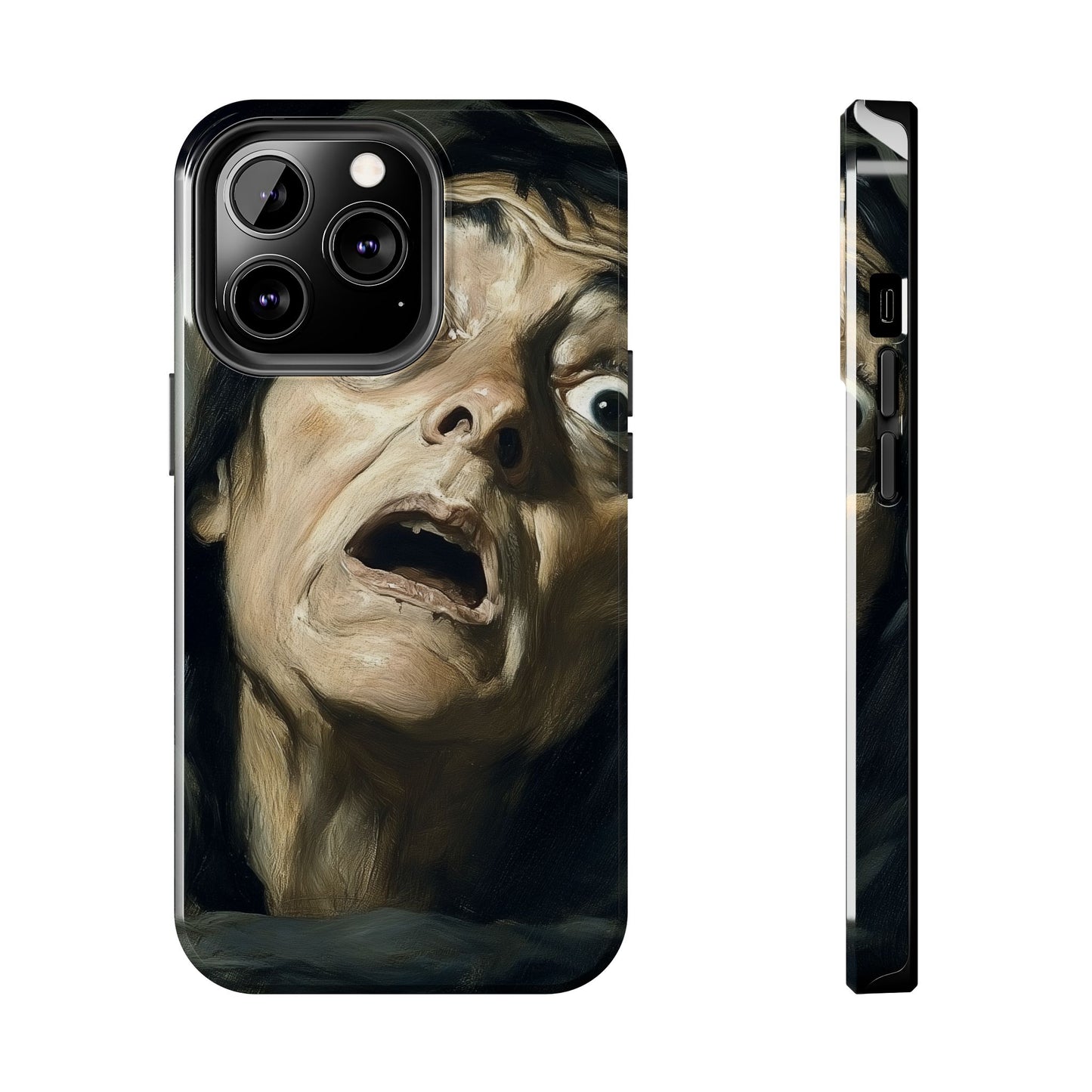 Classic horror expression phone case inspired by Goya art perfect gift for art lovers vivid expressionist design unique fright night cover dramatic face art intense emotional impact great for horror enthusiasts dark aesthetic phone protector