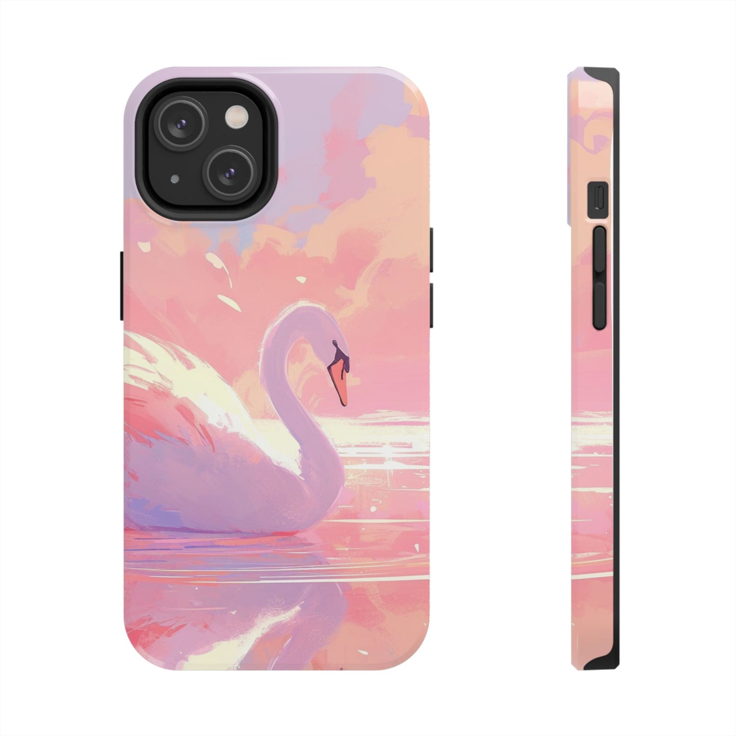 Swan lake phone case perfect kids gift pink swan art dreamy water scene cool animal cover vibrant easy fit colorful swan design smooth reflection unique protector peaceful lake image perfect children's gift vibrant art cover gift for kids easy phone case