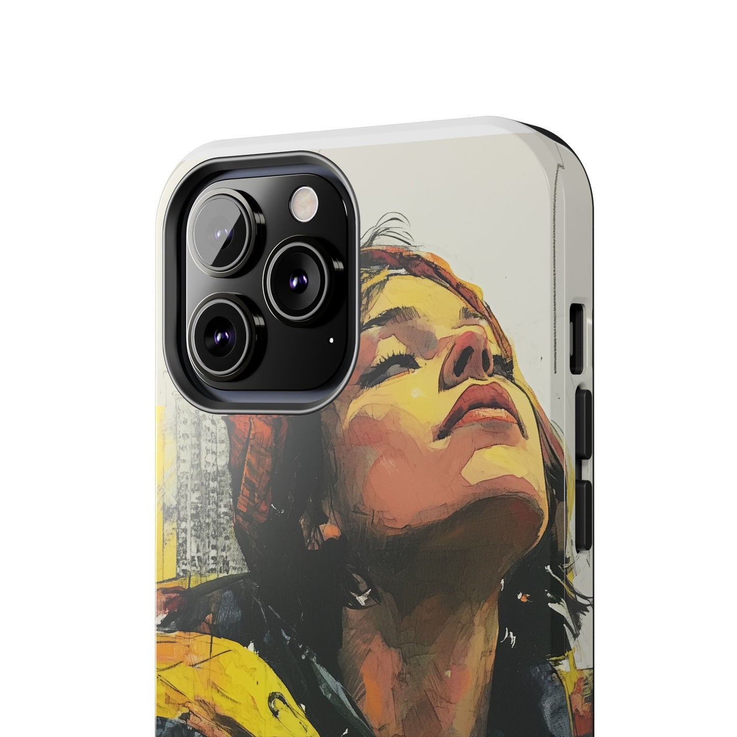 Urban style phone case young dreamer design perfect youth gift vibrant yellow jacket artistic city background inspirational street art cover modern urban explorer great for young adults trendy city life phone case emotional portrait cover