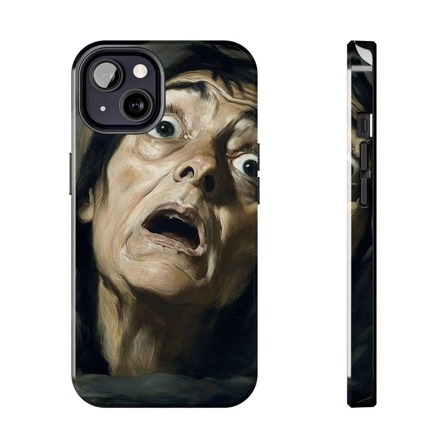 Classic horror expression phone case inspired by Goya art perfect gift for art lovers vivid expressionist design unique fright night cover dramatic face art intense emotional impact great for horror enthusiasts dark aesthetic phone protector