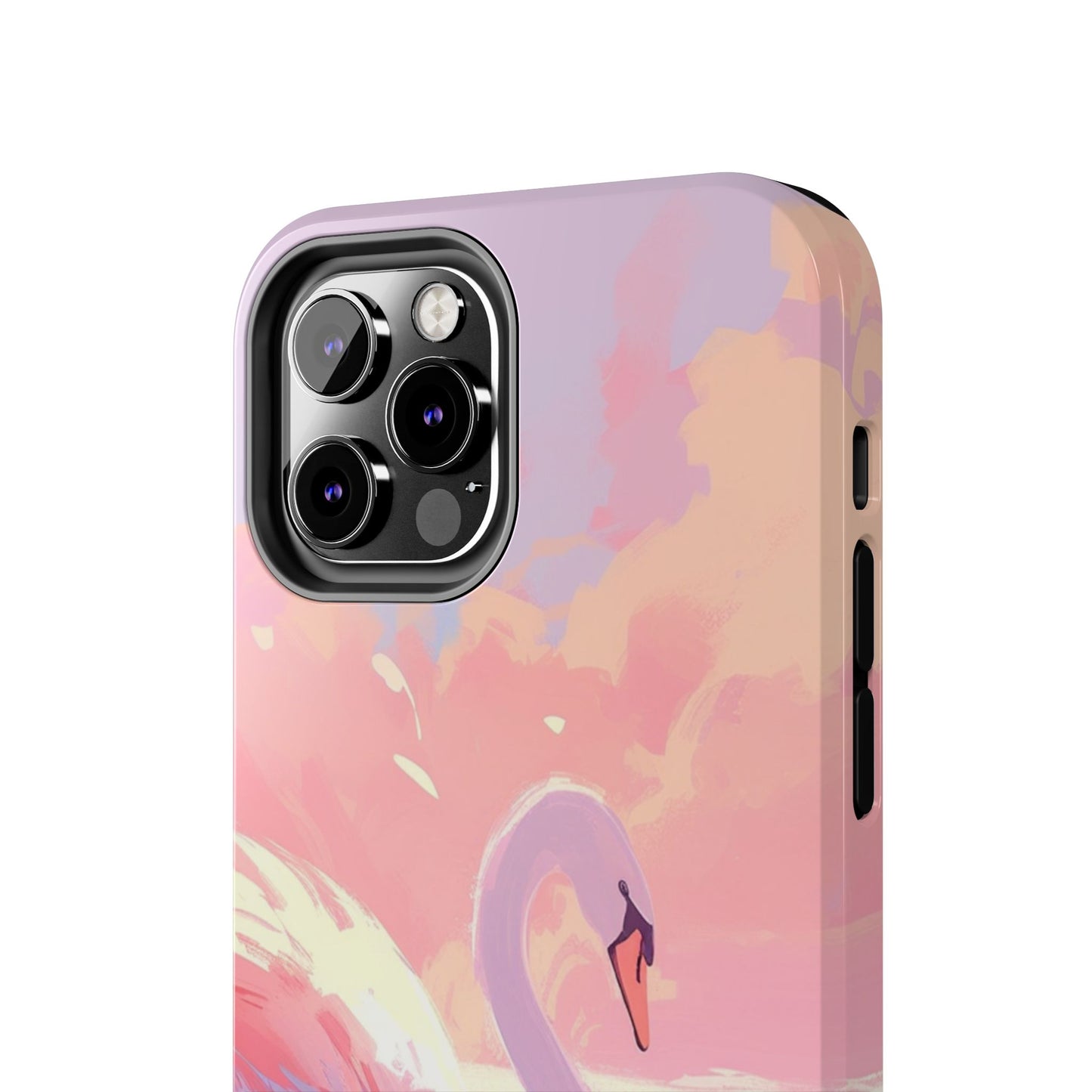 Swan lake phone case perfect kids gift pink swan art dreamy water scene cool animal cover vibrant easy fit colorful swan design smooth reflection unique protector peaceful lake image perfect children's gift vibrant art cover gift for kids easy phone case