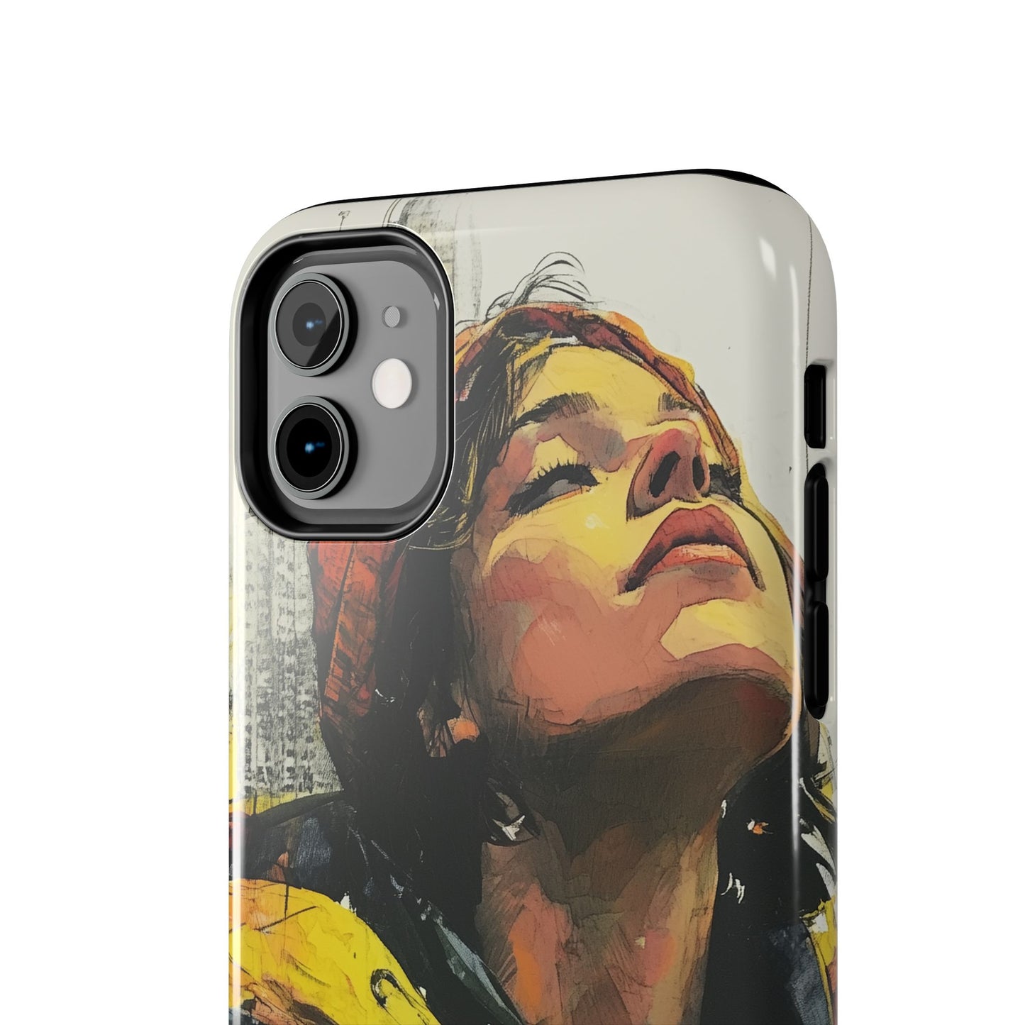 Urban style phone case young dreamer design perfect youth gift vibrant yellow jacket artistic city background inspirational street art cover modern urban explorer great for young adults trendy city life phone case emotional portrait cover