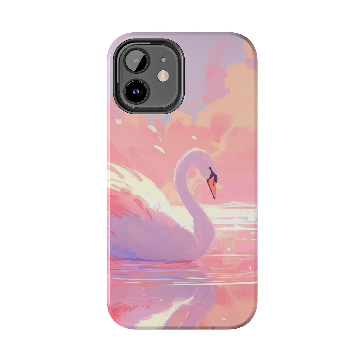 Swan lake phone case perfect kids gift pink swan art dreamy water scene cool animal cover vibrant easy fit colorful swan design smooth reflection unique protector peaceful lake image perfect children's gift vibrant art cover gift for kids easy phone case