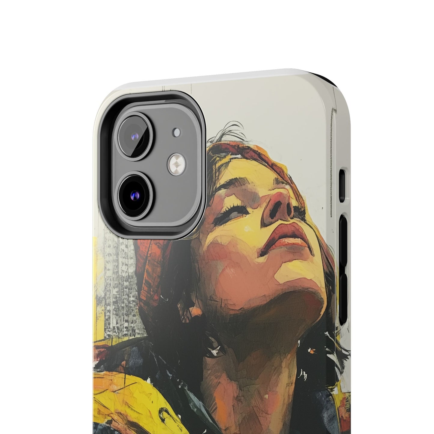 Urban style phone case young dreamer design perfect youth gift vibrant yellow jacket artistic city background inspirational street art cover modern urban explorer great for young adults trendy city life phone case emotional portrait cover