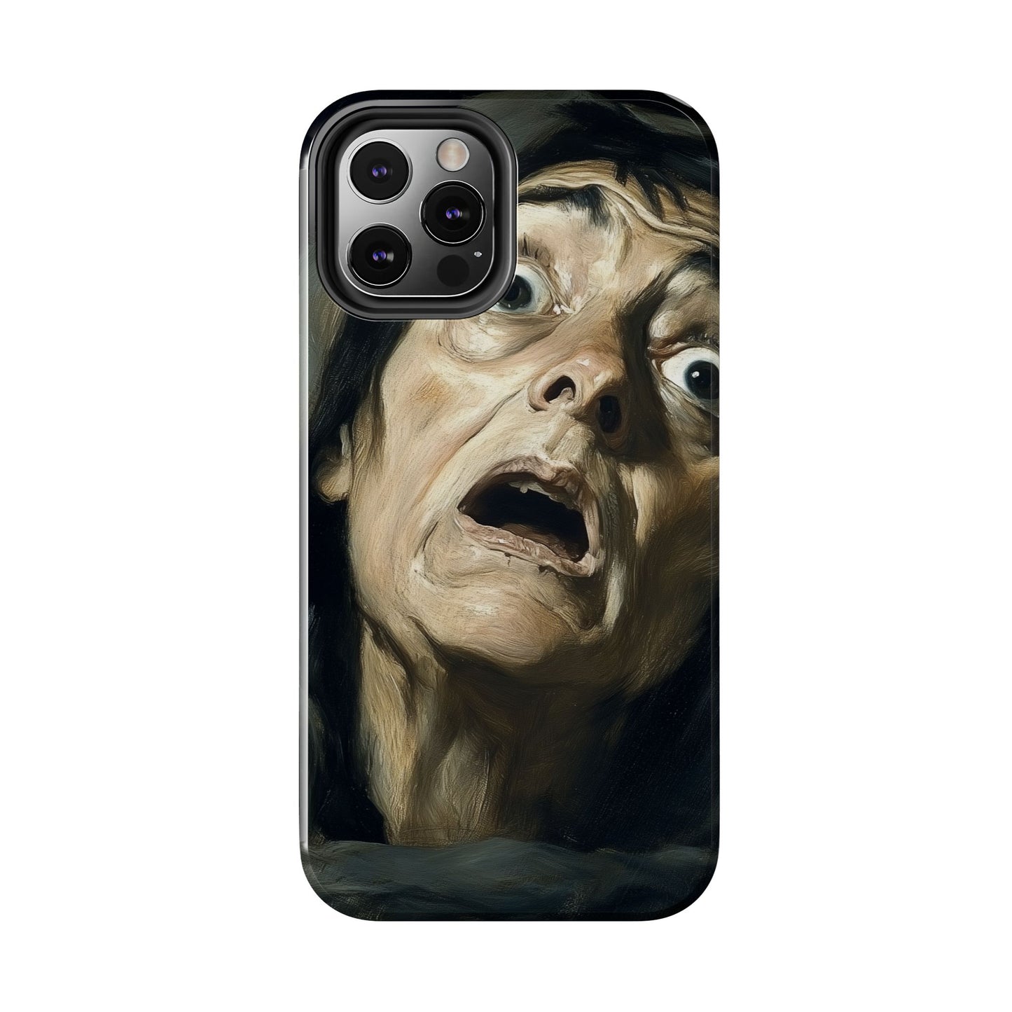 Classic horror expression phone case inspired by Goya art perfect gift for art lovers vivid expressionist design unique fright night cover dramatic face art intense emotional impact great for horror enthusiasts dark aesthetic phone protector