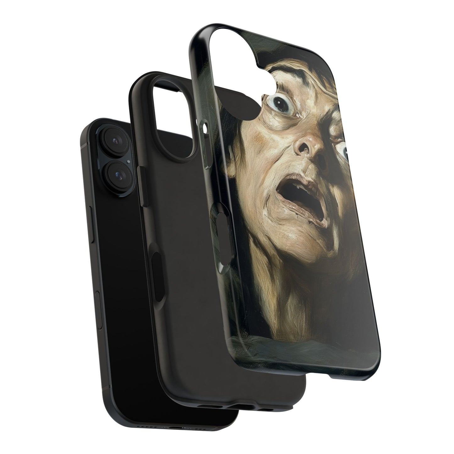 Classic horror expression phone case inspired by Goya art perfect gift for art lovers vivid expressionist design unique fright night cover dramatic face art intense emotional impact great for horror enthusiasts dark aesthetic phone protector