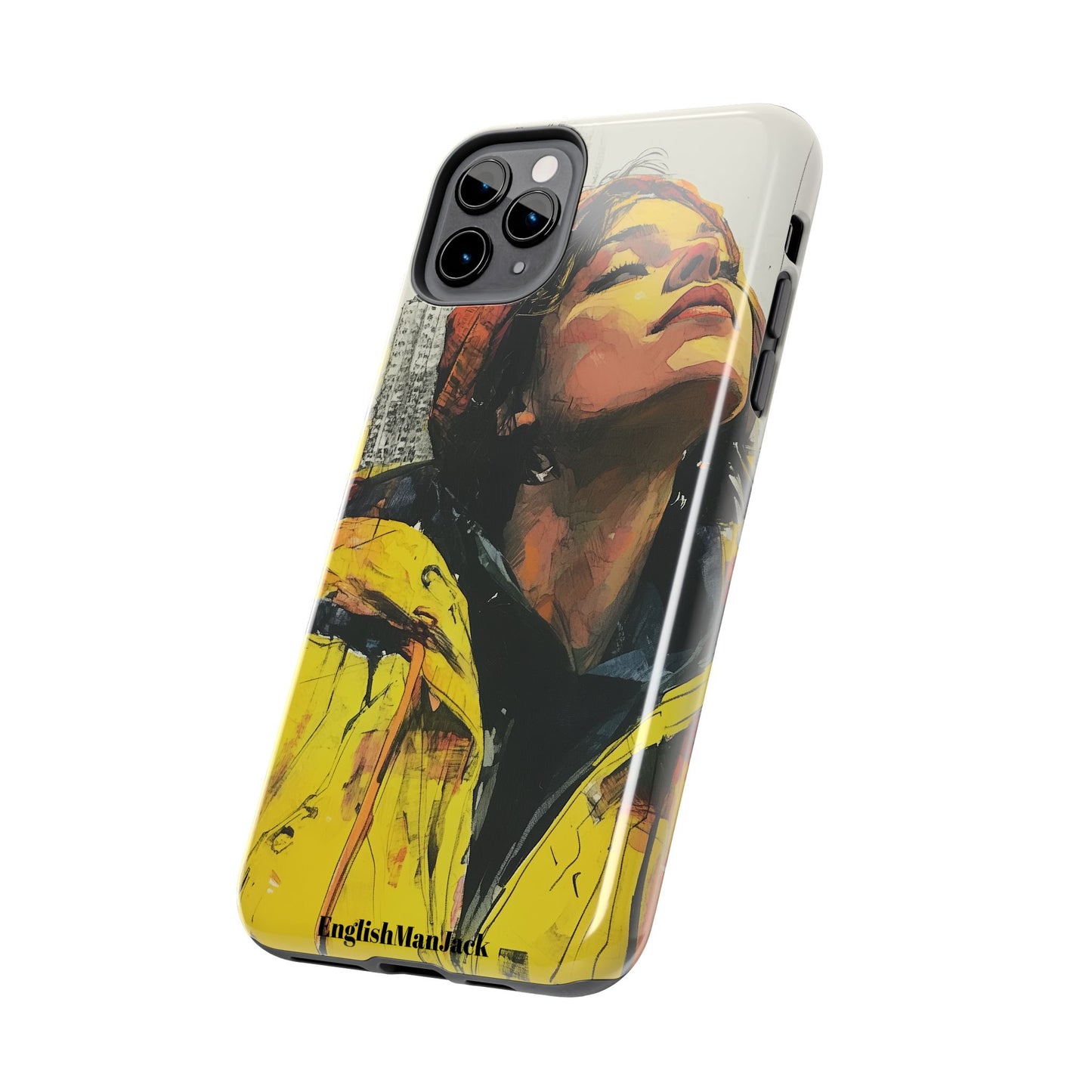 Urban style phone case young dreamer design perfect youth gift vibrant yellow jacket artistic city background inspirational street art cover modern urban explorer great for young adults trendy city life phone case emotional portrait cover