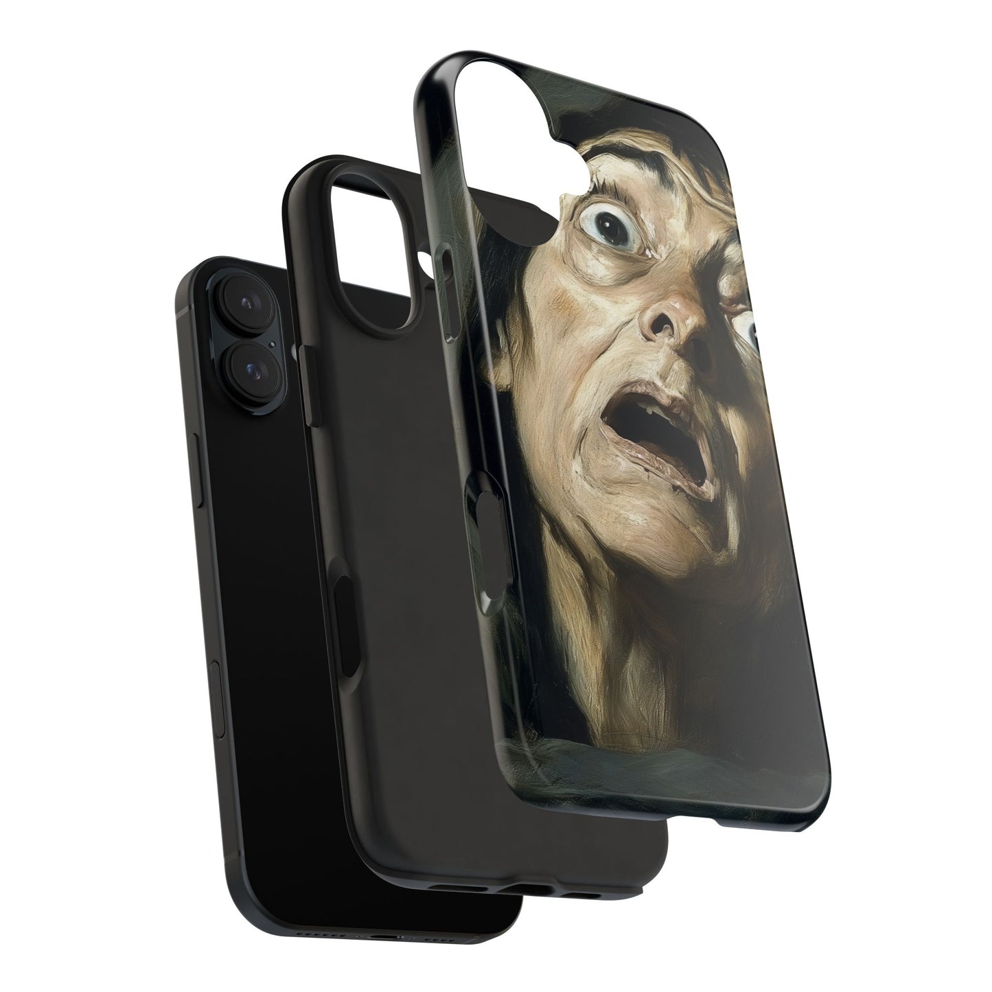 Classic horror expression phone case inspired by Goya art perfect gift for art lovers vivid expressionist design unique fright night cover dramatic face art intense emotional impact great for horror enthusiasts dark aesthetic phone protector