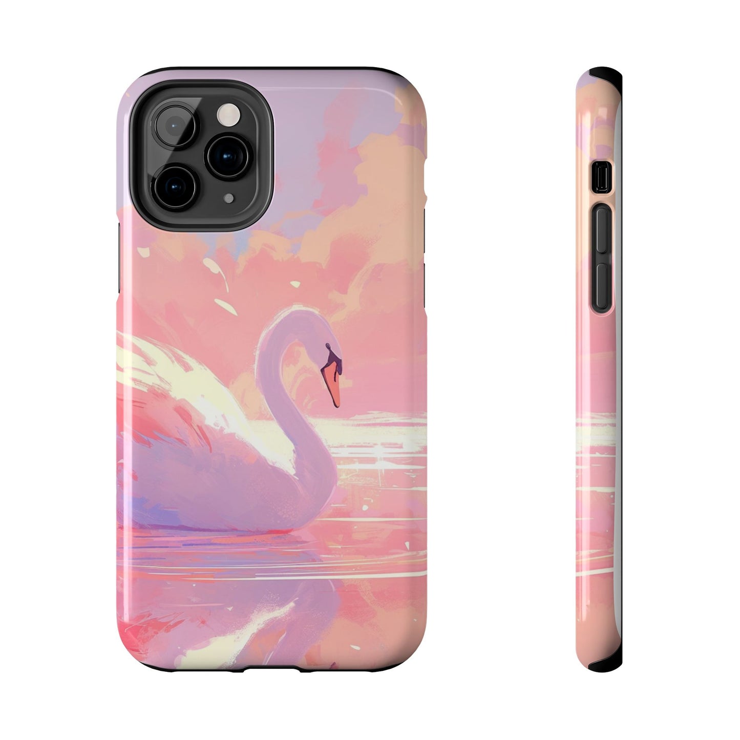 Swan lake phone case perfect kids gift pink swan art dreamy water scene cool animal cover vibrant easy fit colorful swan design smooth reflection unique protector peaceful lake image perfect children's gift vibrant art cover gift for kids easy phone case