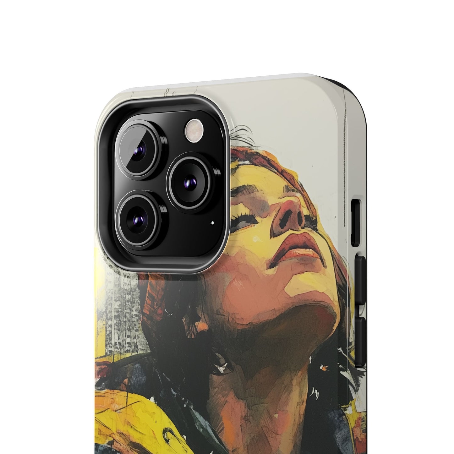 Urban style phone case young dreamer design perfect youth gift vibrant yellow jacket artistic city background inspirational street art cover modern urban explorer great for young adults trendy city life phone case emotional portrait cover