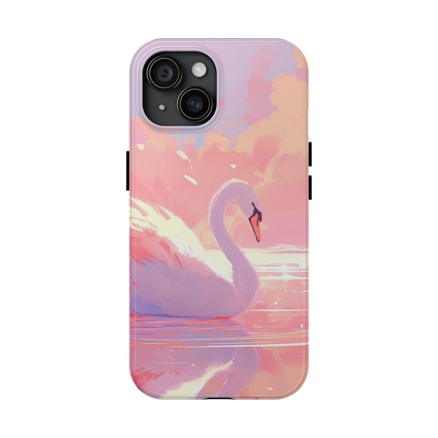 Swan lake phone case perfect kids gift pink swan art dreamy water scene cool animal cover vibrant easy fit colorful swan design smooth reflection unique protector peaceful lake image perfect children's gift vibrant art cover gift for kids easy phone case