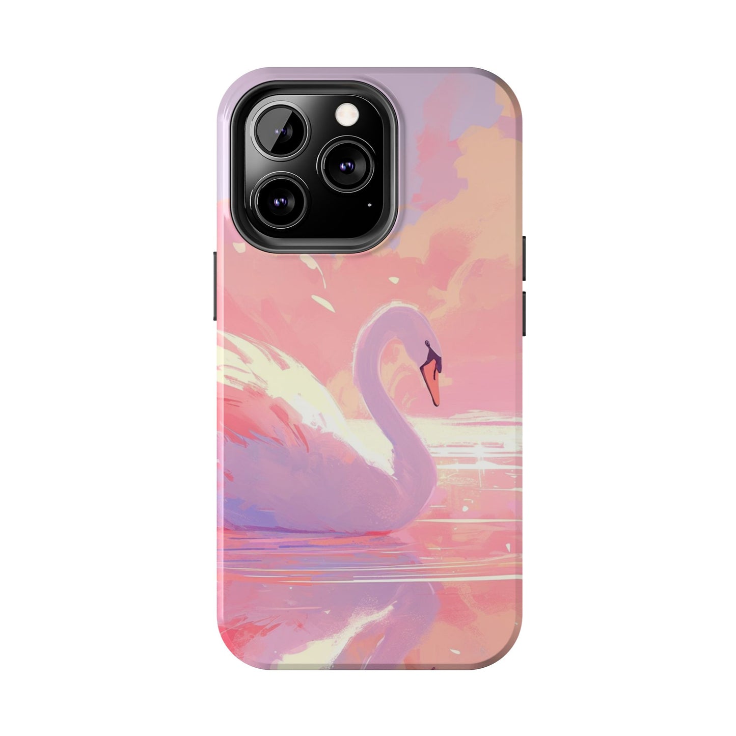 Swan lake phone case perfect kids gift pink swan art dreamy water scene cool animal cover vibrant easy fit colorful swan design smooth reflection unique protector peaceful lake image perfect children's gift vibrant art cover gift for kids easy phone case