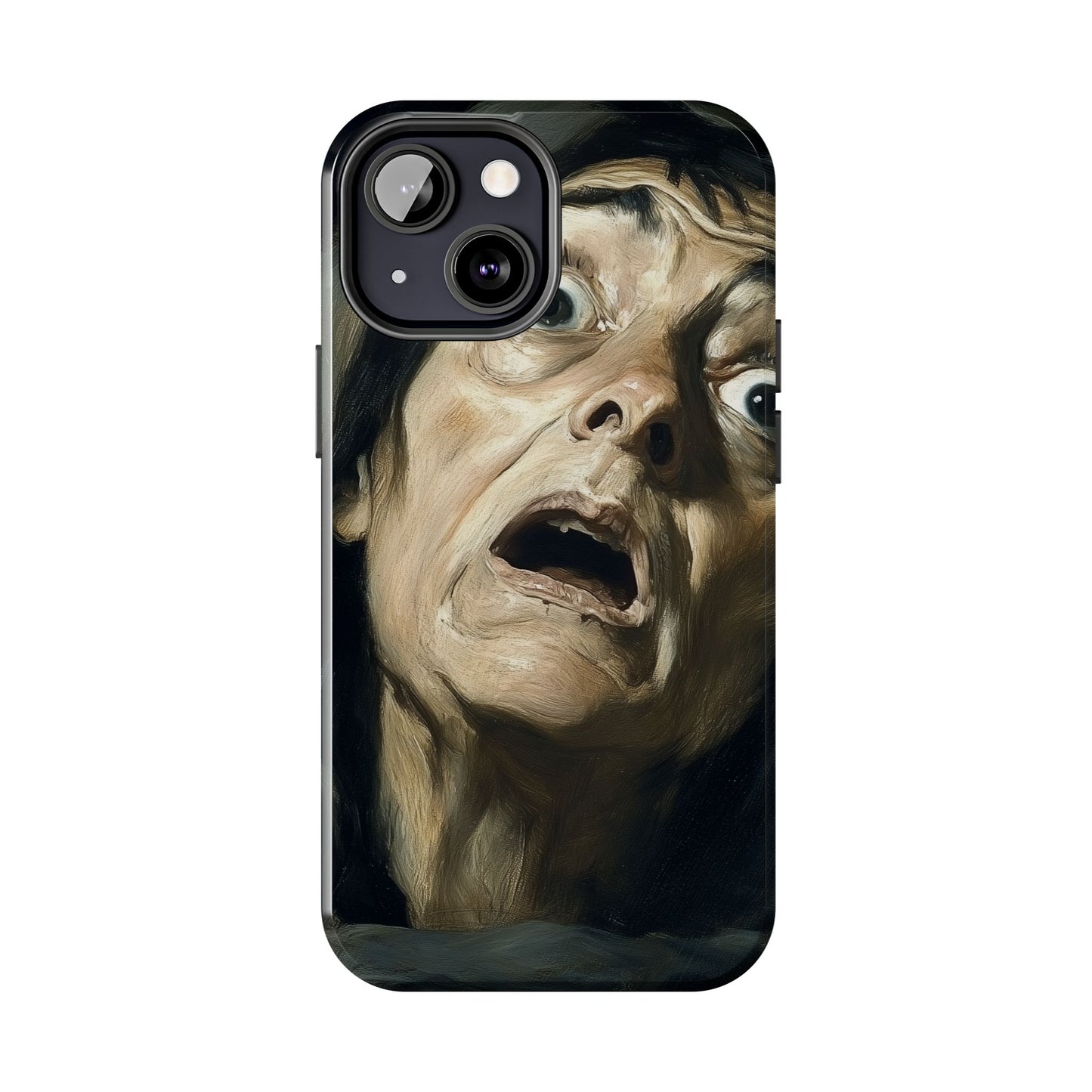 Classic horror expression phone case inspired by Goya art perfect gift for art lovers vivid expressionist design unique fright night cover dramatic face art intense emotional impact great for horror enthusiasts dark aesthetic phone protector