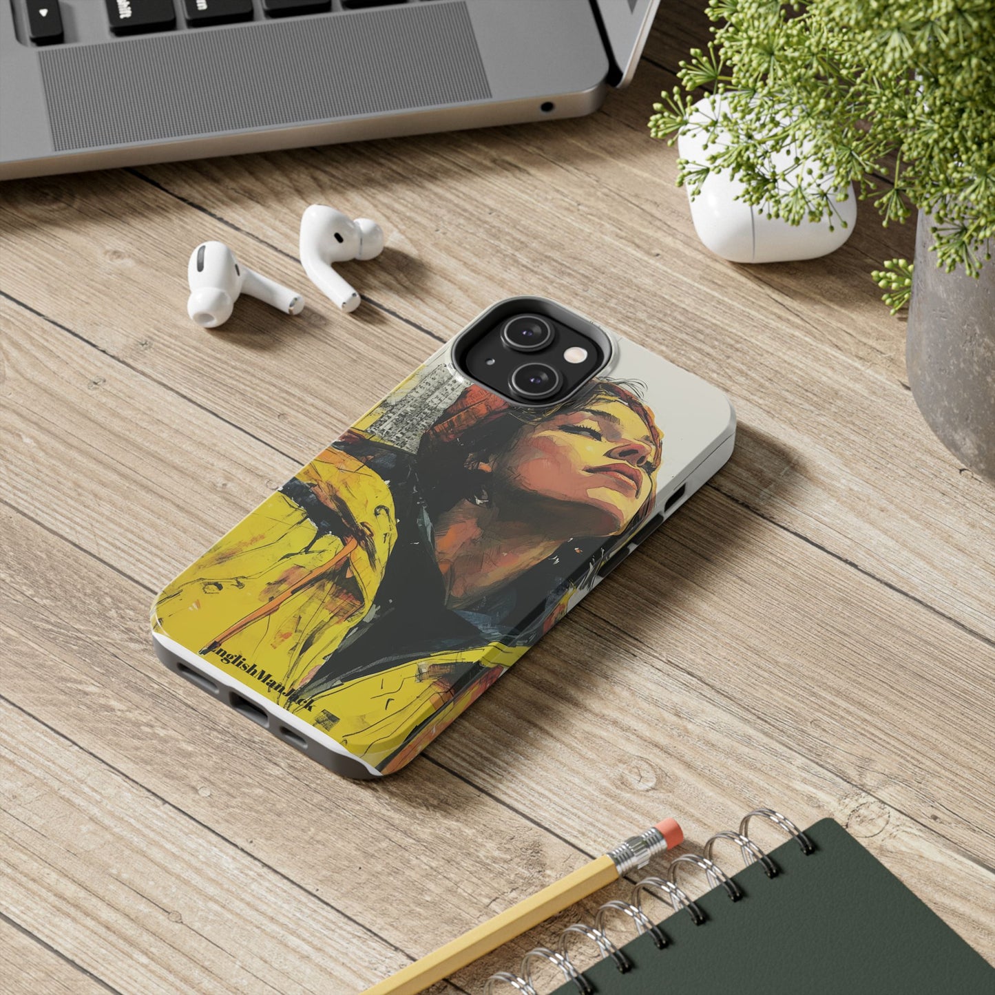 Urban style phone case young dreamer design perfect youth gift vibrant yellow jacket artistic city background inspirational street art cover modern urban explorer great for young adults trendy city life phone case emotional portrait cover