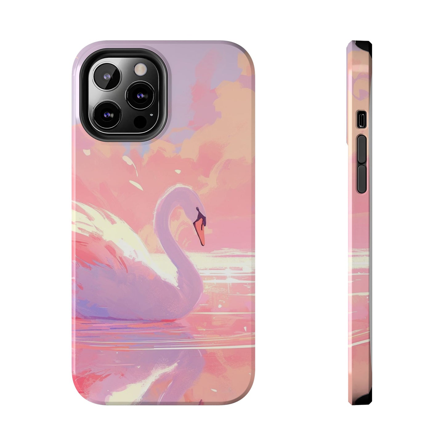 Swan lake phone case perfect kids gift pink swan art dreamy water scene cool animal cover vibrant easy fit colorful swan design smooth reflection unique protector peaceful lake image perfect children's gift vibrant art cover gift for kids easy phone case