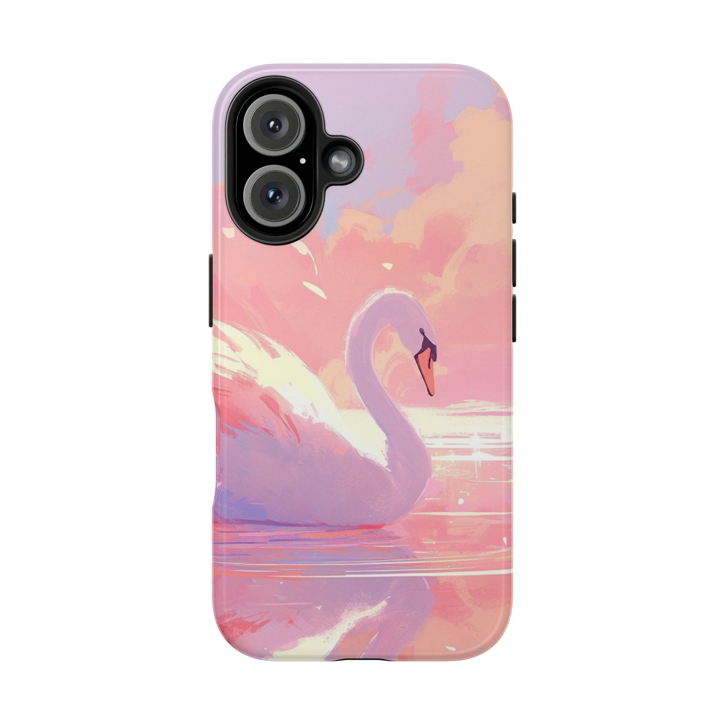 Swan lake phone case perfect kids gift pink swan art dreamy water scene cool animal cover vibrant easy fit colorful swan design smooth reflection unique protector peaceful lake image perfect children's gift vibrant art cover gift for kids easy phone case