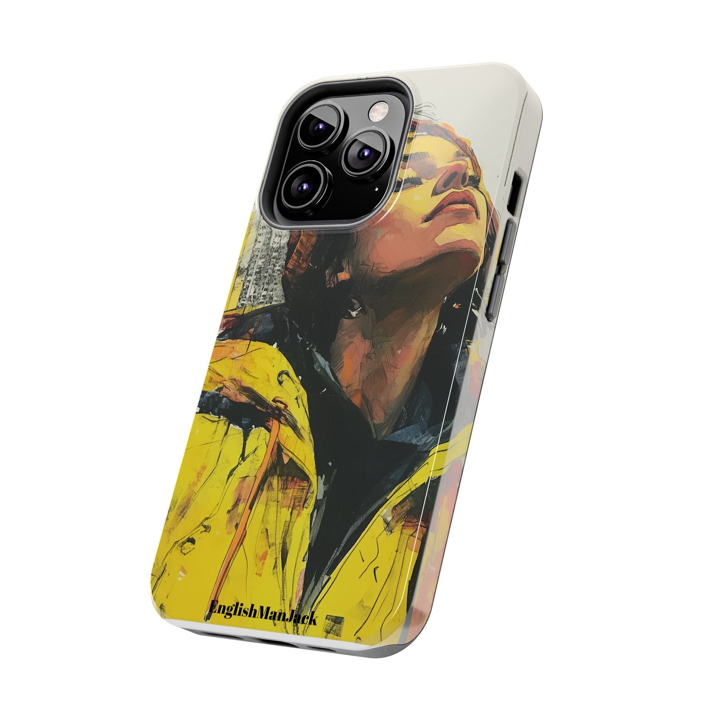 Urban style phone case young dreamer design perfect youth gift vibrant yellow jacket artistic city background inspirational street art cover modern urban explorer great for young adults trendy city life phone case emotional portrait cover